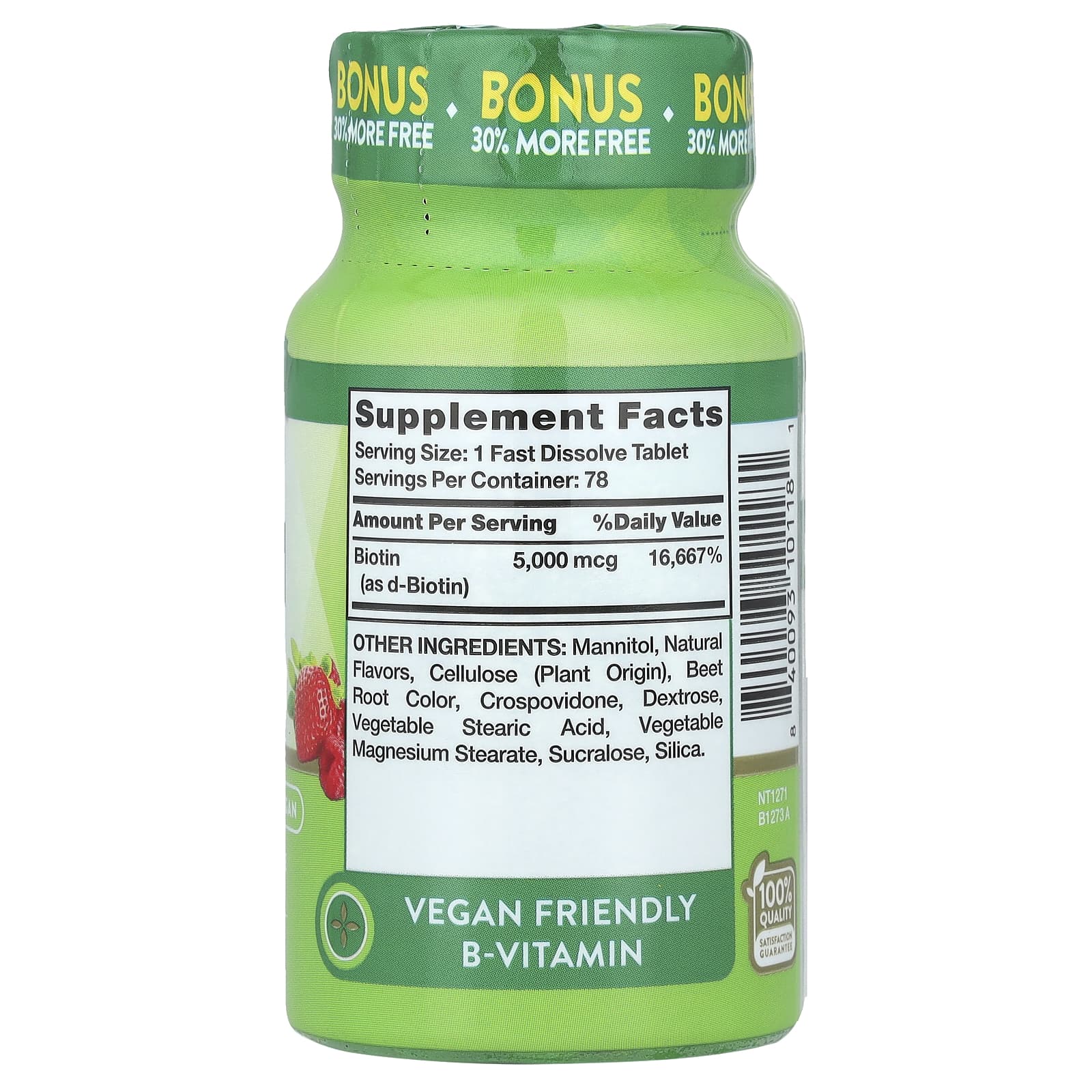 Nature's Truth, Ultra Biotin, Natural Berry, 5,000 mcg, 78 Fast Dissolve Tablets