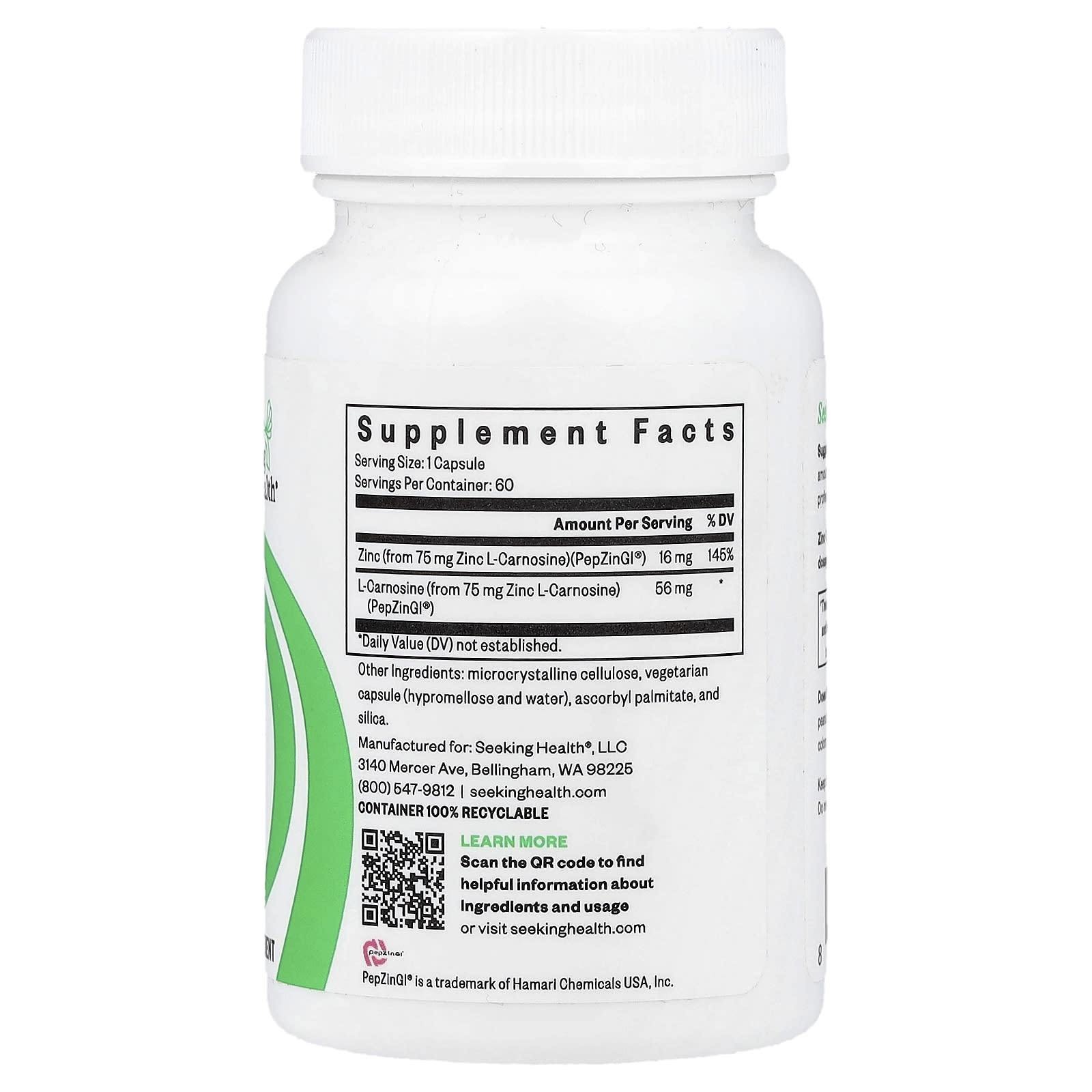 Seeking Health, Zinc Carnosine, 75 mg, 60 Capsules