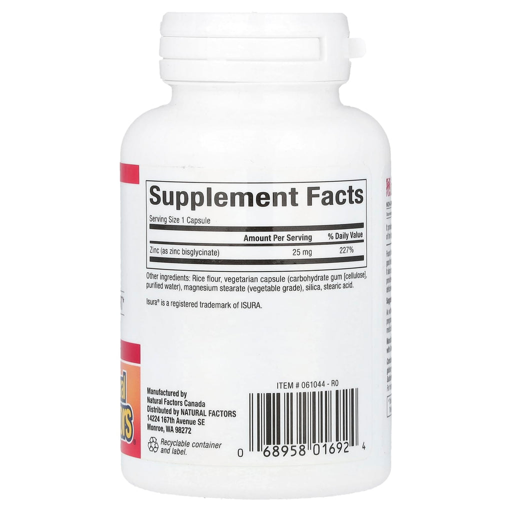 Natural Factors, Zinc Bisglycinate, 25 mg , 60 Vegetarian Capsules