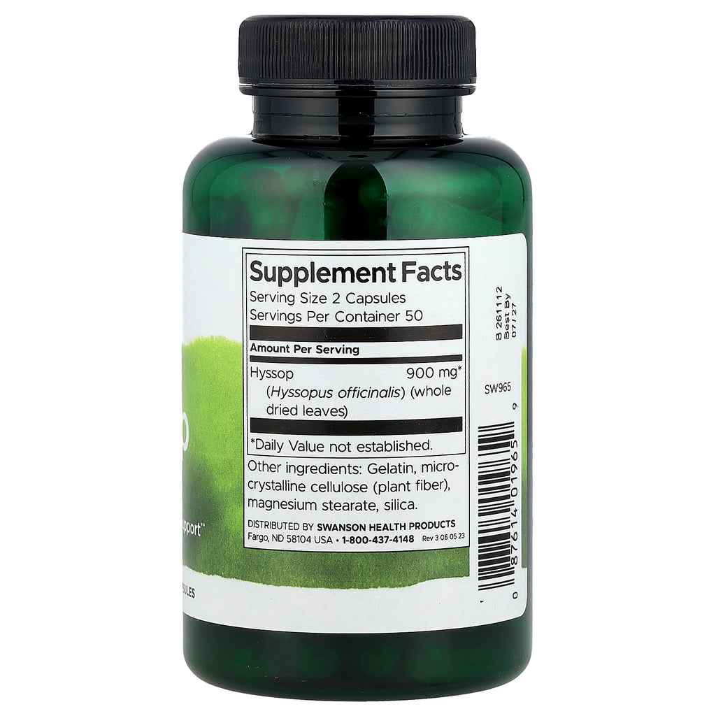 Swanson, Hyssop , 450 mg, 100 Capsules