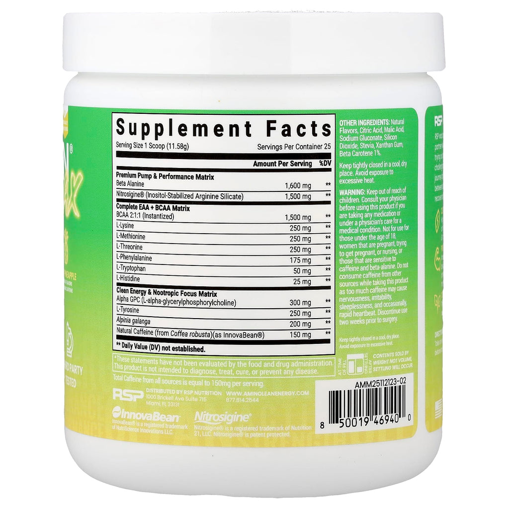 RSP Nutrition, AminoLean Max Pre-Workout Energy, Maui Pineapple, 10.21 oz (290 g)