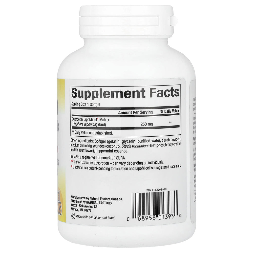 Natural Factors, Quercetin LipoMicel Matrix, 250 mg, 120 Liquid Softgels