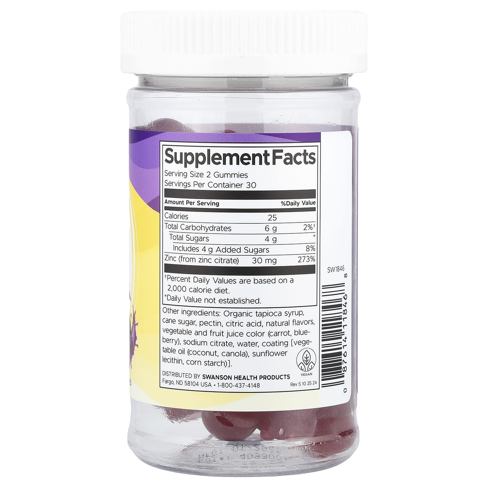 Swanson, Zinc Gummies, Elderberry , 60 Gummies (15 mg per Gummy)