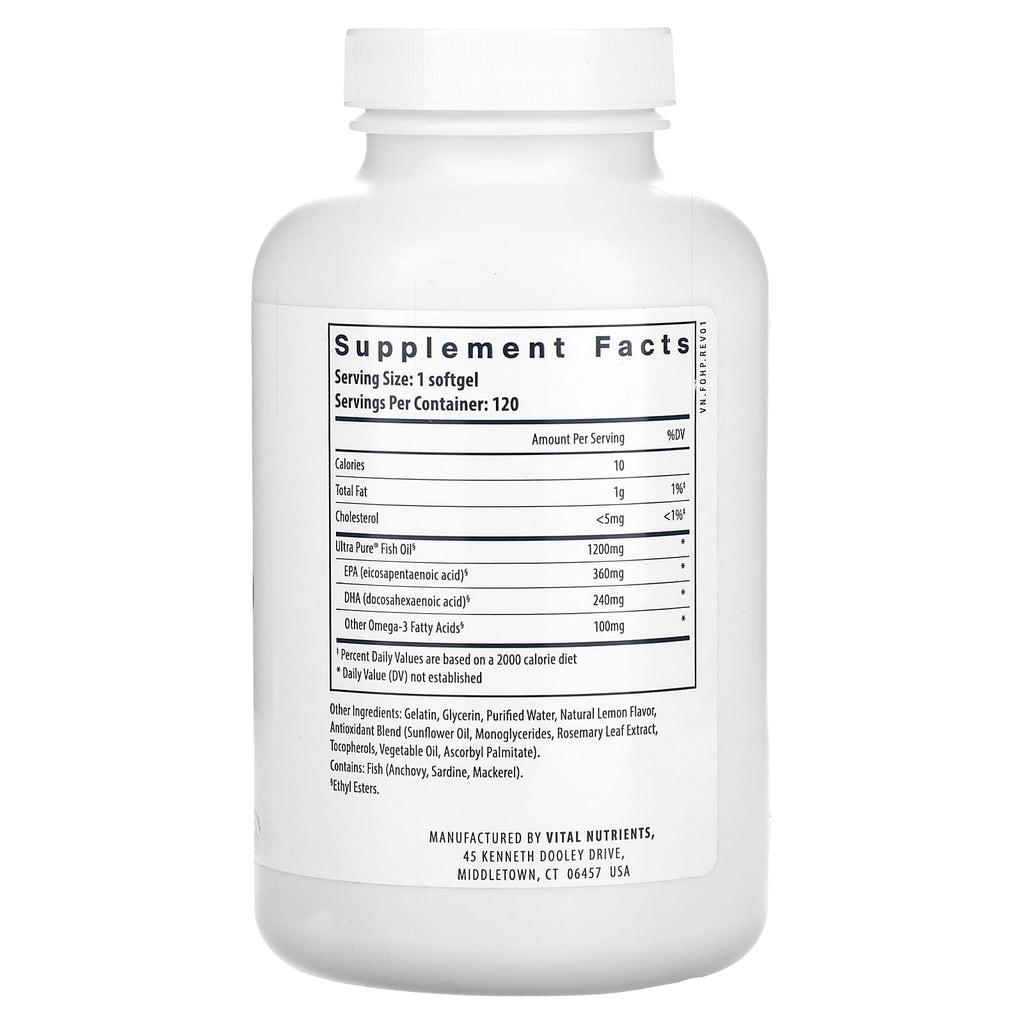 Vital Nutrients, Ultra Pure, Fish Oil 700, Lemon, 120 Softgels