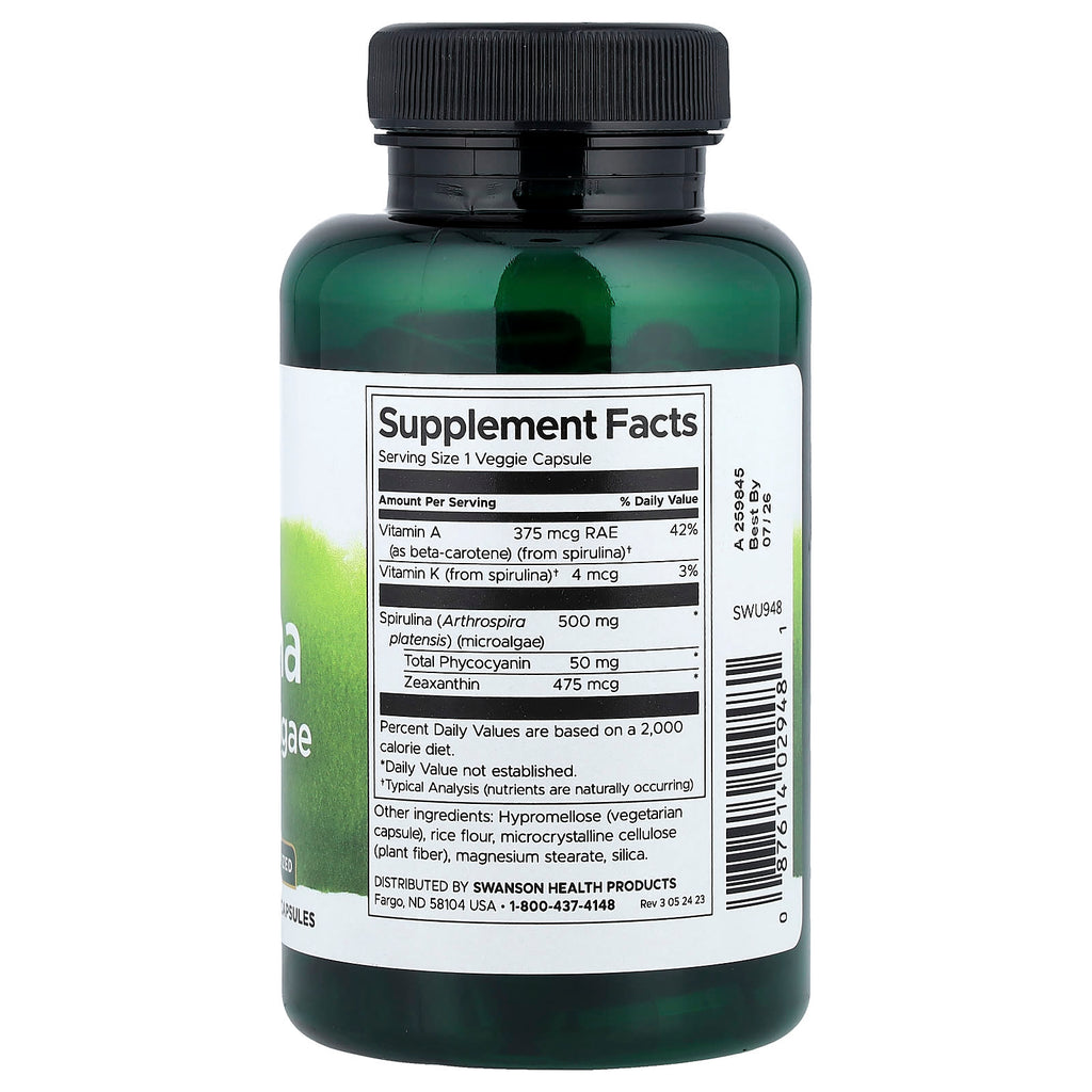 Swanson, Spirulina Blue-Green Algae, 90 Veggie Capsules