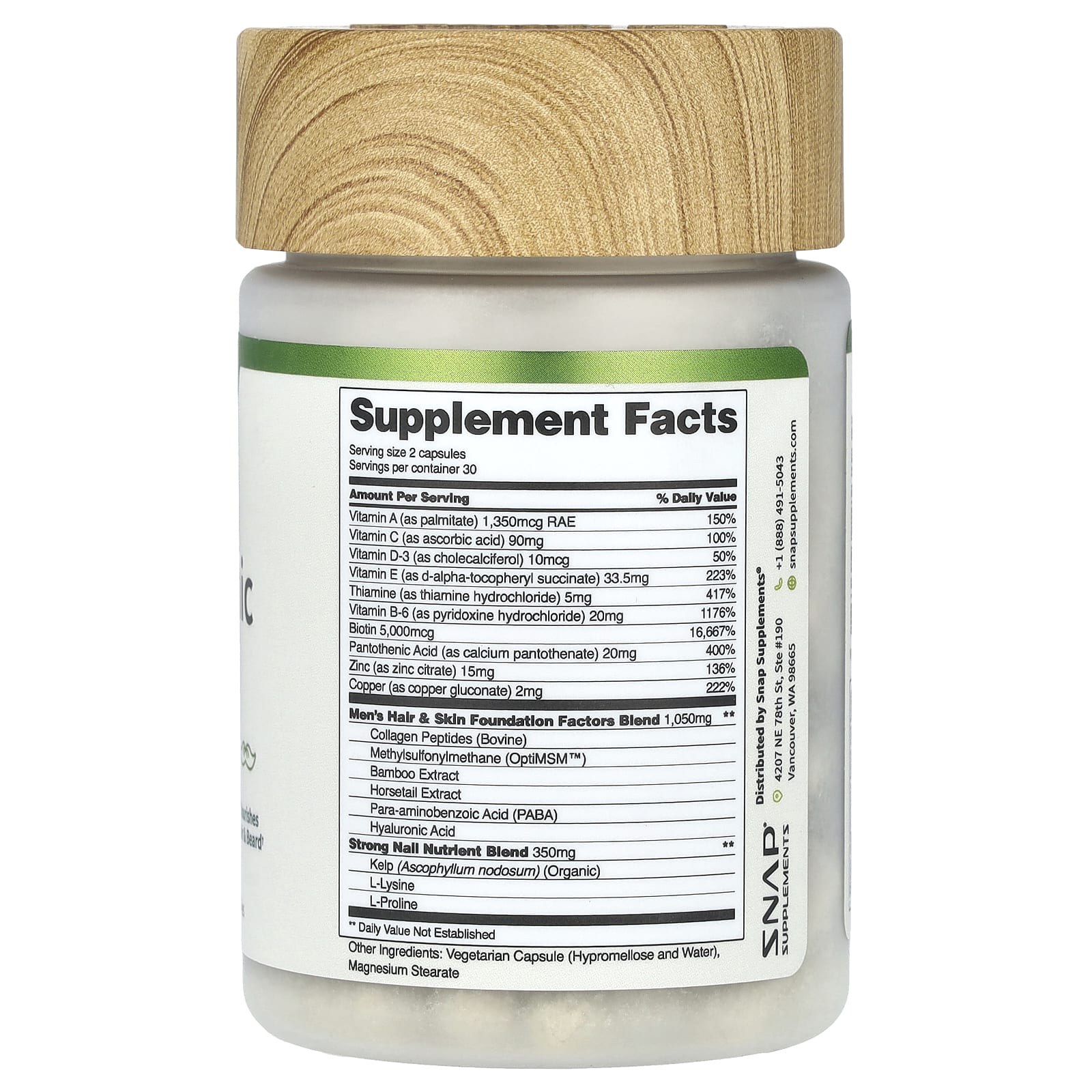 Snap Supplements, Men's Hair Tonic, Hair & Beard, 60 Capsules