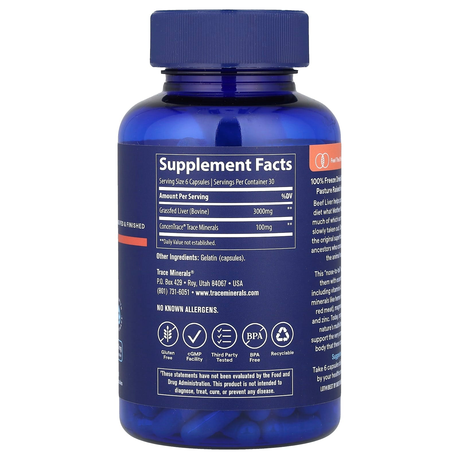 Trace, Beef Liver, 180 Capsules