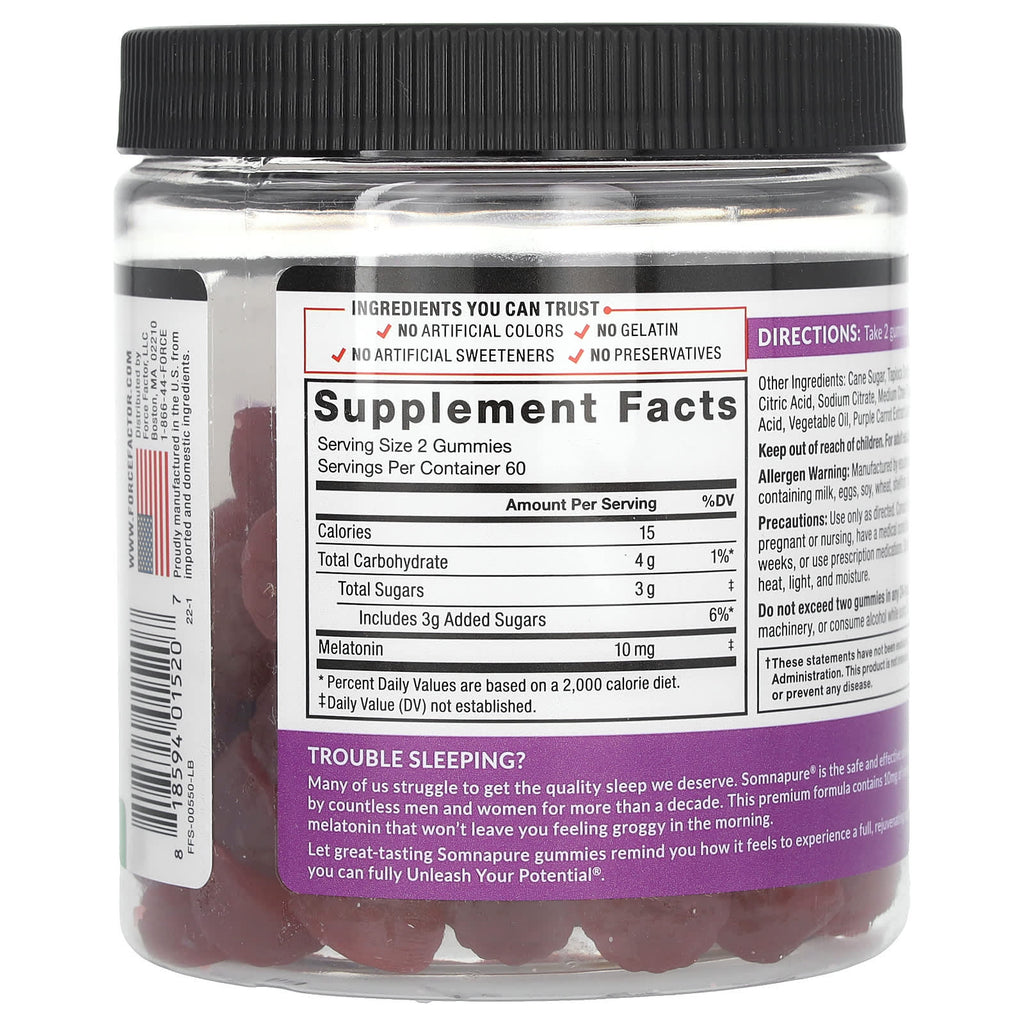 Force Factor, Somnapure®, Great Tasting Melatonin Gummies, Dream Berry, 120 Gummies (5 mg per Gummy)