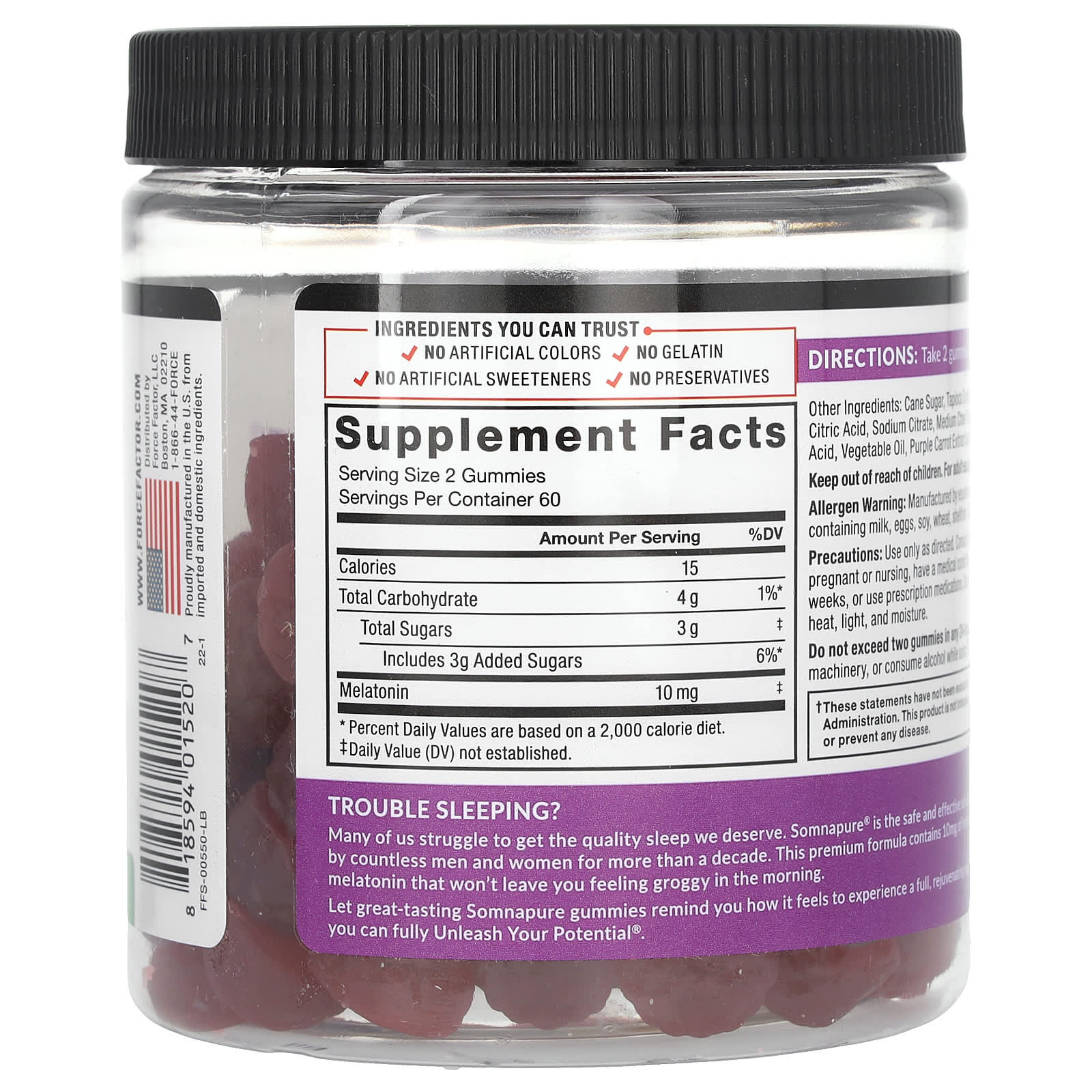 Force Factor, Somnapure®, Great Tasting Melatonin Gummies, Dream Berry, 120 Gummies (5 mg per Gummy)