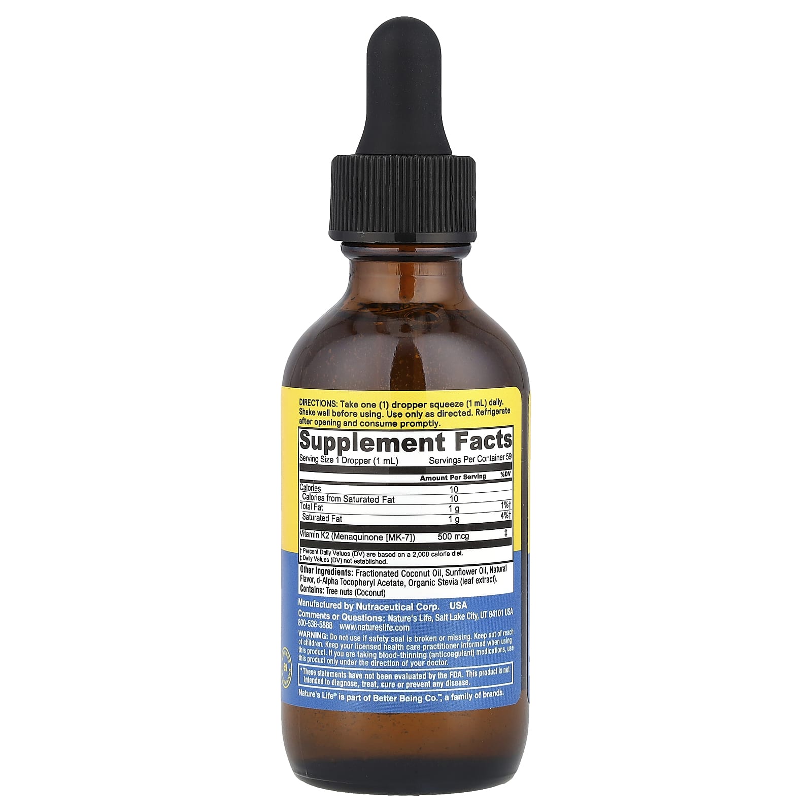 Nature's Life, Revitalizing Vitamin K-2, Natural , 500 mcg, 2 fl oz (59 ml)