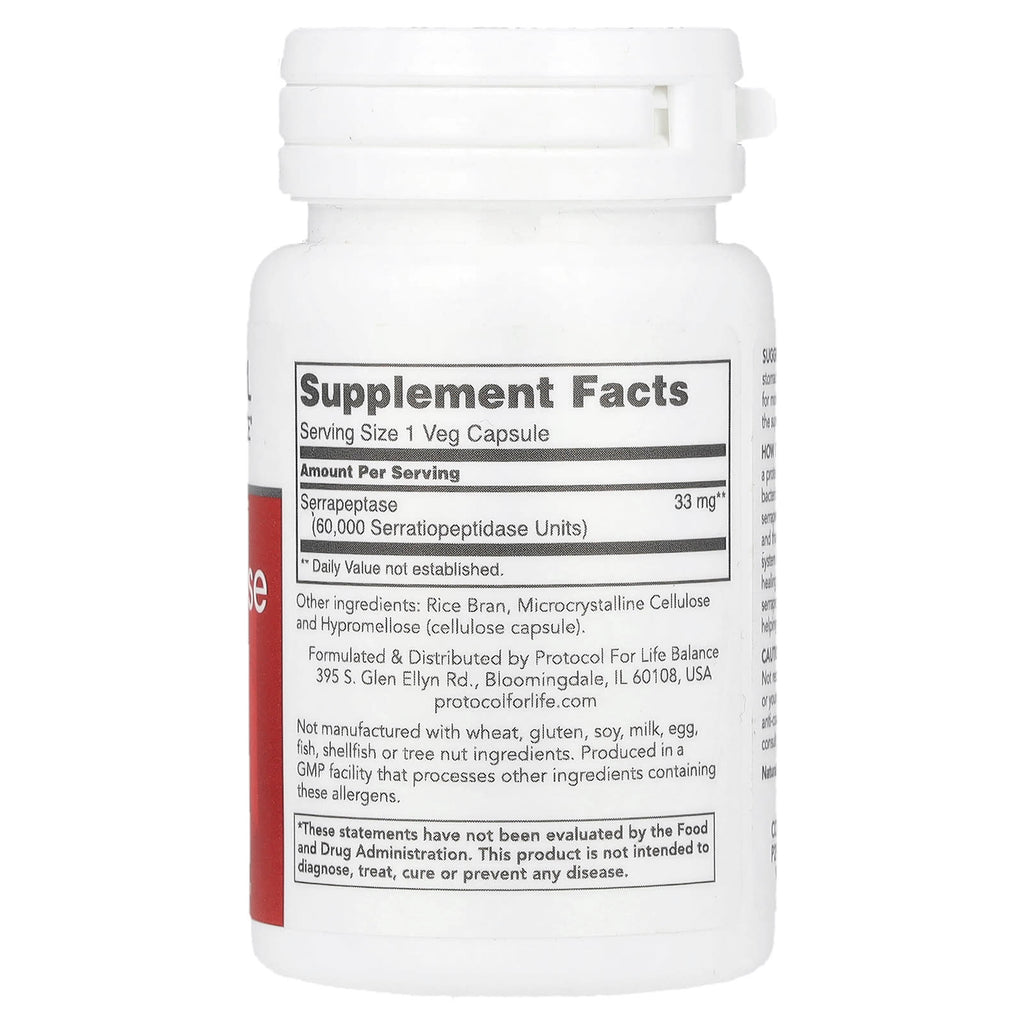 Protocol for Life Balance, Serrapeptase, 33 mg, 60 Veg Capsules