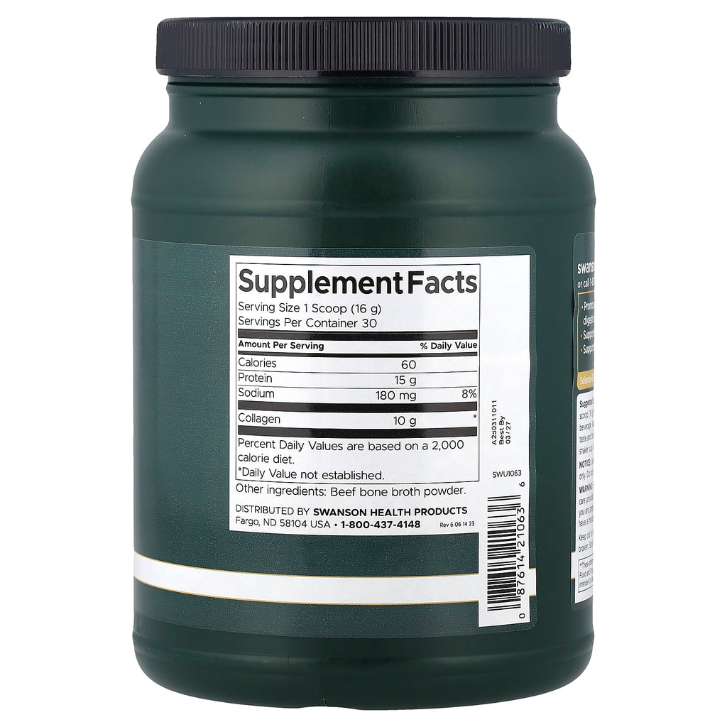 Swanson, Real Food Bone Broth Collagen, Natural, 16.9 oz (480 g)