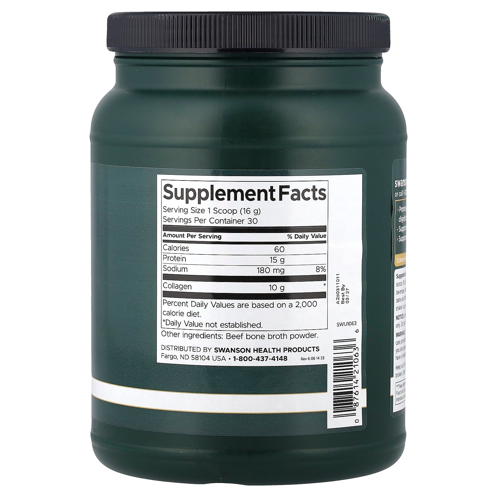 Swanson, Real Food Bone Broth Collagen, Natural, 16.9 oz (480 g)