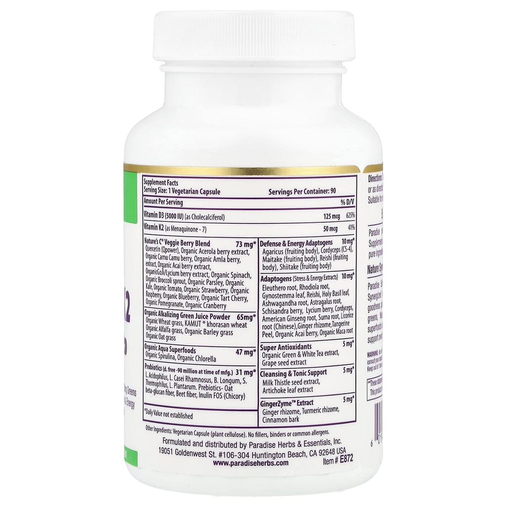 Paradise Herbs, Earth's Blend®, Vitamin D3 + K2, 90 Vegetarian Capsules