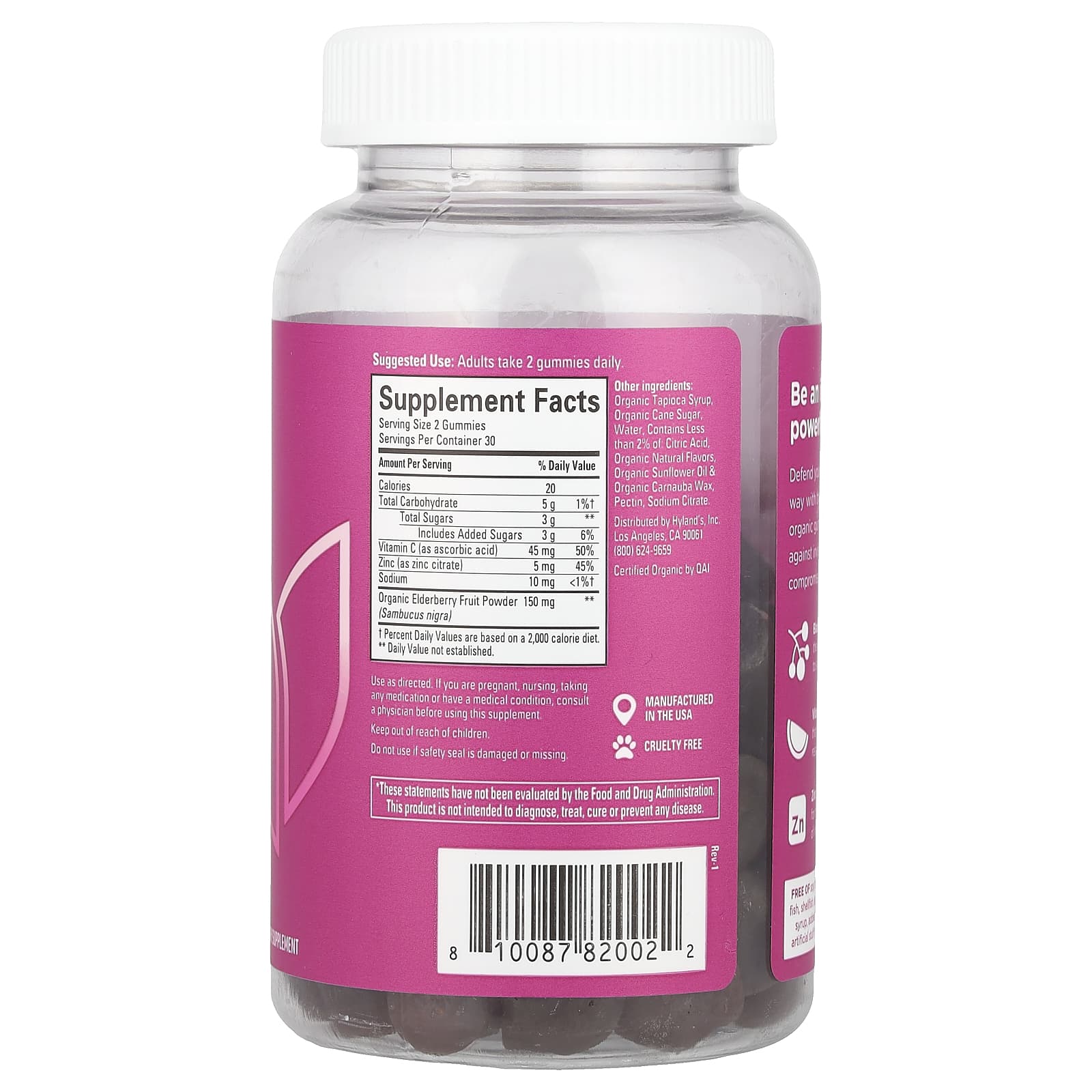 Hyland's Naturals, Organic Elderberry Plus Gummies, Natural Berry, 60 Vegan Gummies
