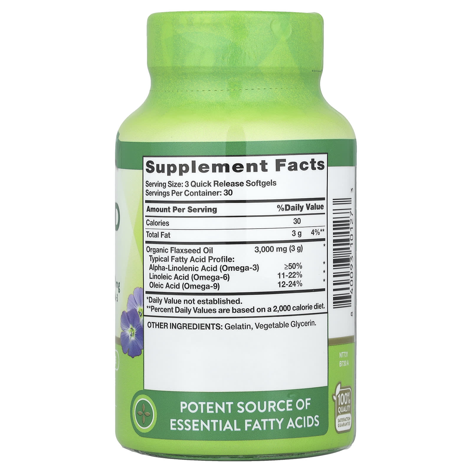 Nature's Truth, Flaxseed Oil, Cold Pressed, 90 Quick Release Softgels (1,000 mg per Softgel)