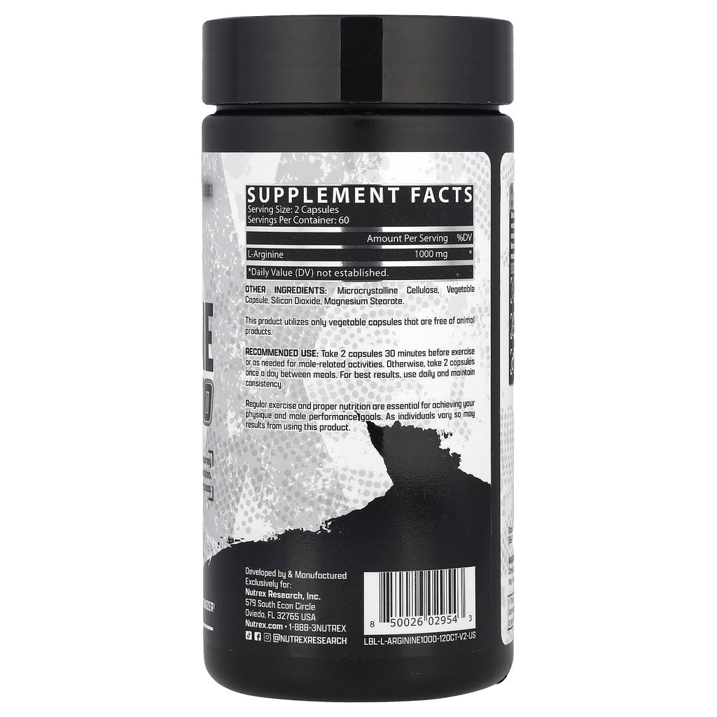 Nutrex Research, L-Arginine 1000, 120 Capsules (500 mg per Capsule)