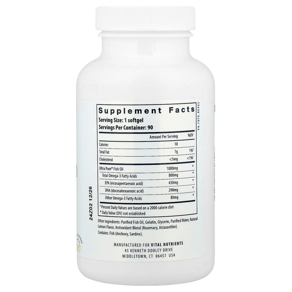 Vital Nutrients, Ultra Pure® Omega-3, Fish Oil 800, Lemon, 90 Softgels