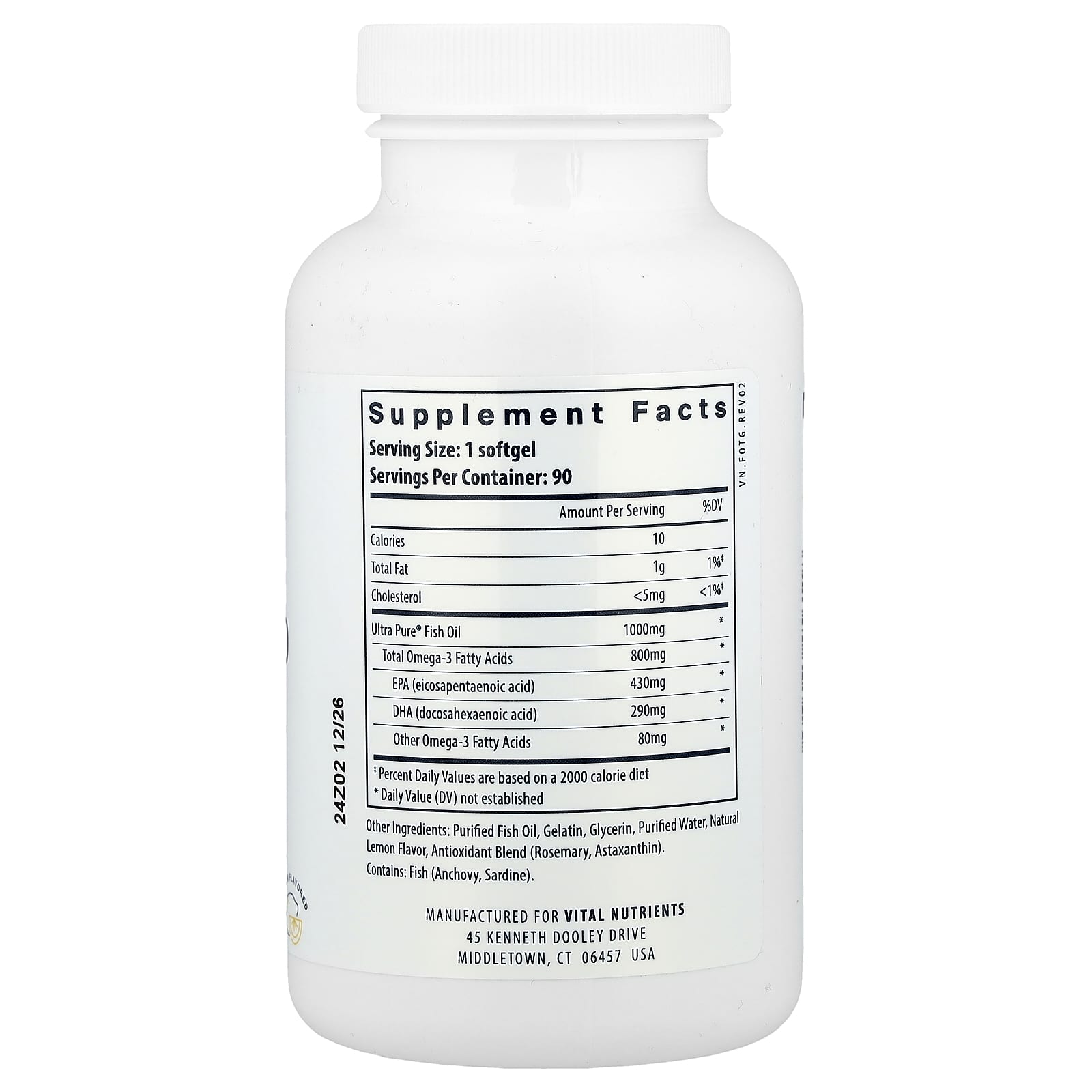 Vital Nutrients, Ultra Pure® Omega-3, Fish Oil 800, Lemon, 90 Softgels