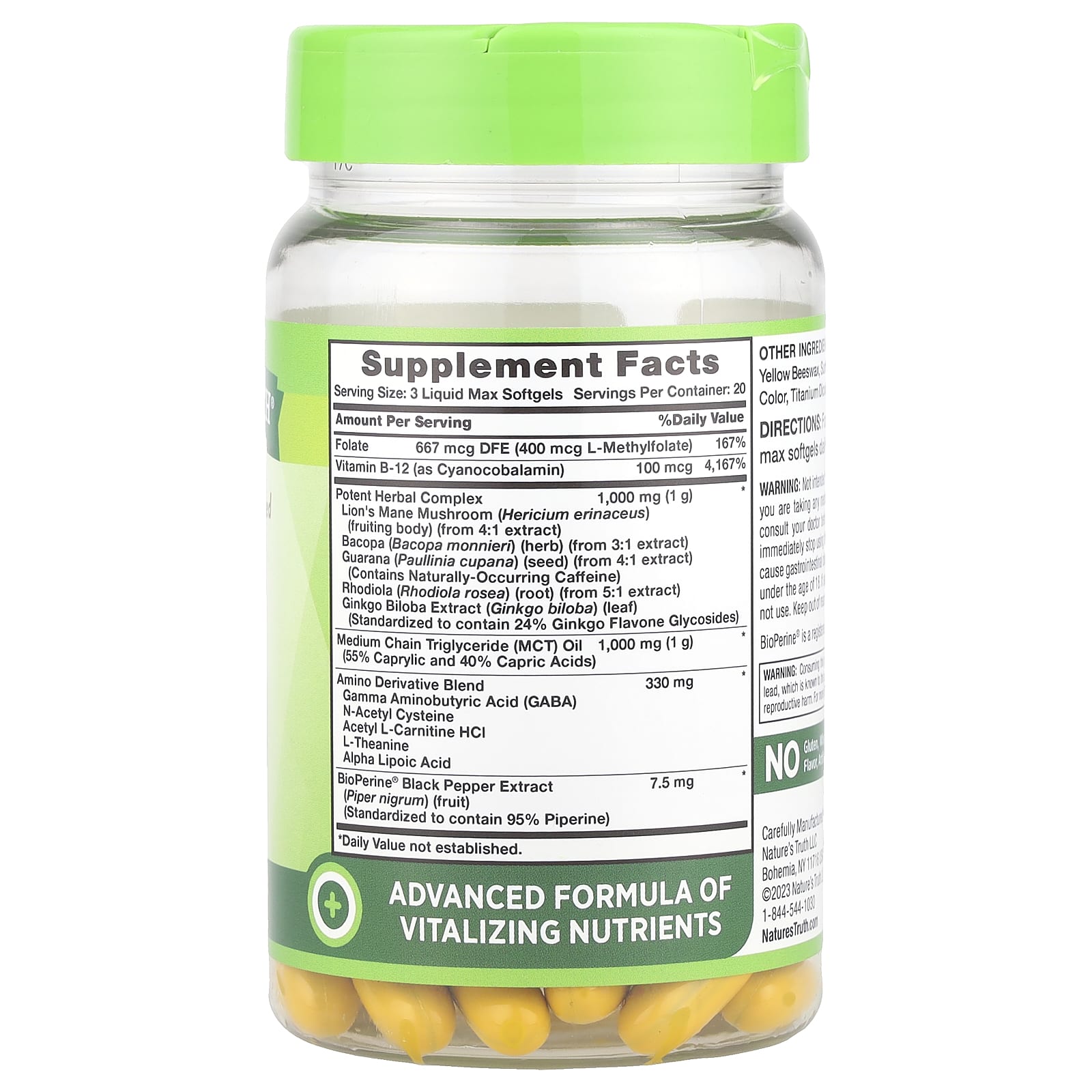 Nature's Truth, Brain Up™, With L-Theanine, Bacopa, B-12, MCT, 60 Liquid Max Softgels