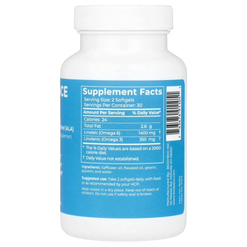 BodyBio, Balance Oil, Linoleic Acid (LA) & Linolenic Acid Blend (ALA), 60 Non-GMO Softgels