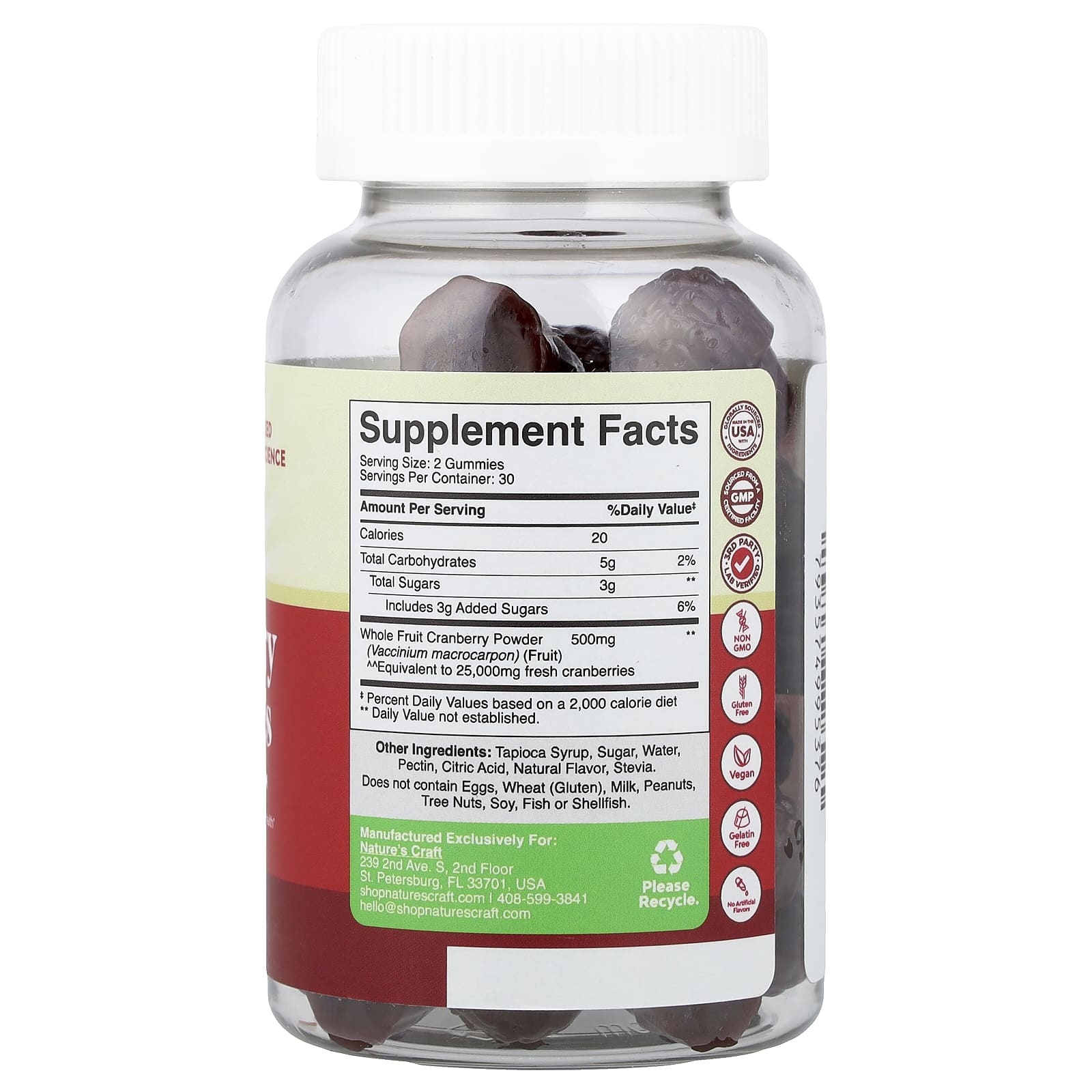 Nature's Craft, Cranberry Gummies, Cranberry, 60 Gummies (250 mg per Gummy)