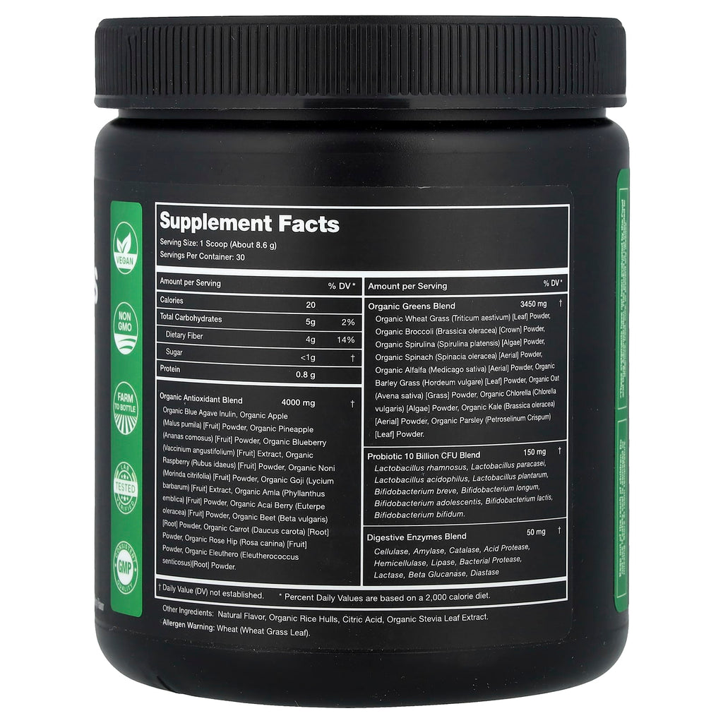 NutraChamps, Super Greens With Superfoods, Probiotics & Enzymes, Natural Berry, 9.10 oz (258 g)