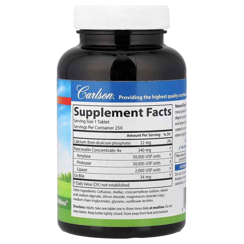 Carlson, Natural Digestive Enzymes with Protease, Amylase & Lipase, 250 Tablets