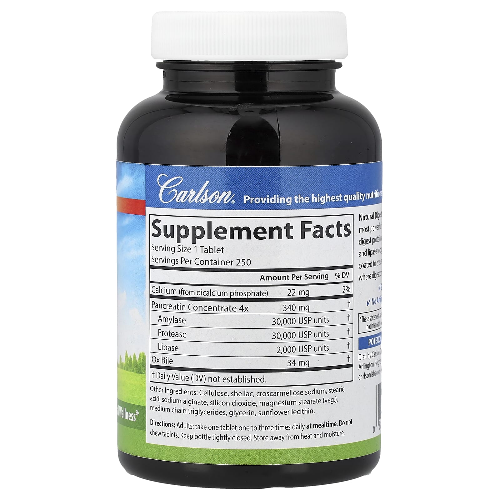 Carlson, Natural Digestive Enzymes with Protease, Amylase & Lipase, 250 Tablets