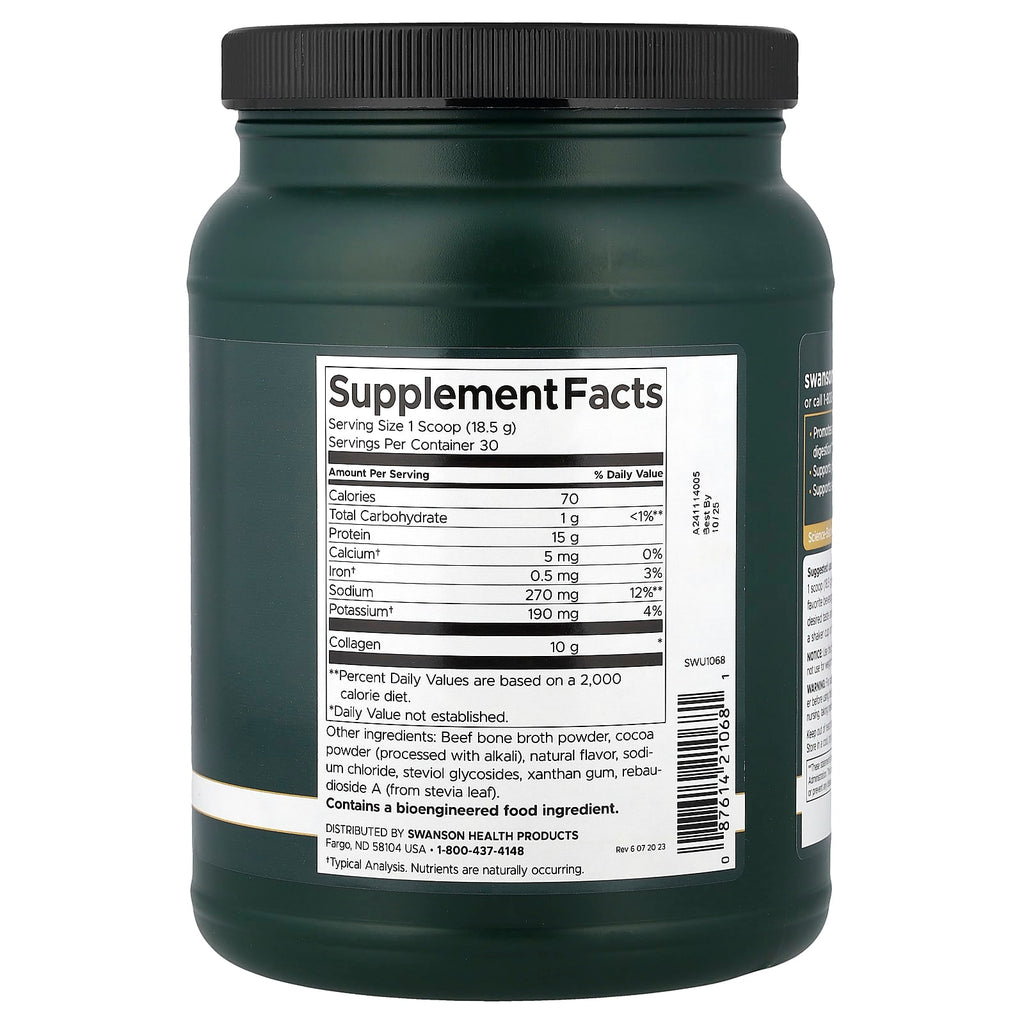 Swanson, Real Food Bone Broth Collagen, Chocolate, 1.22 lb (555 g)