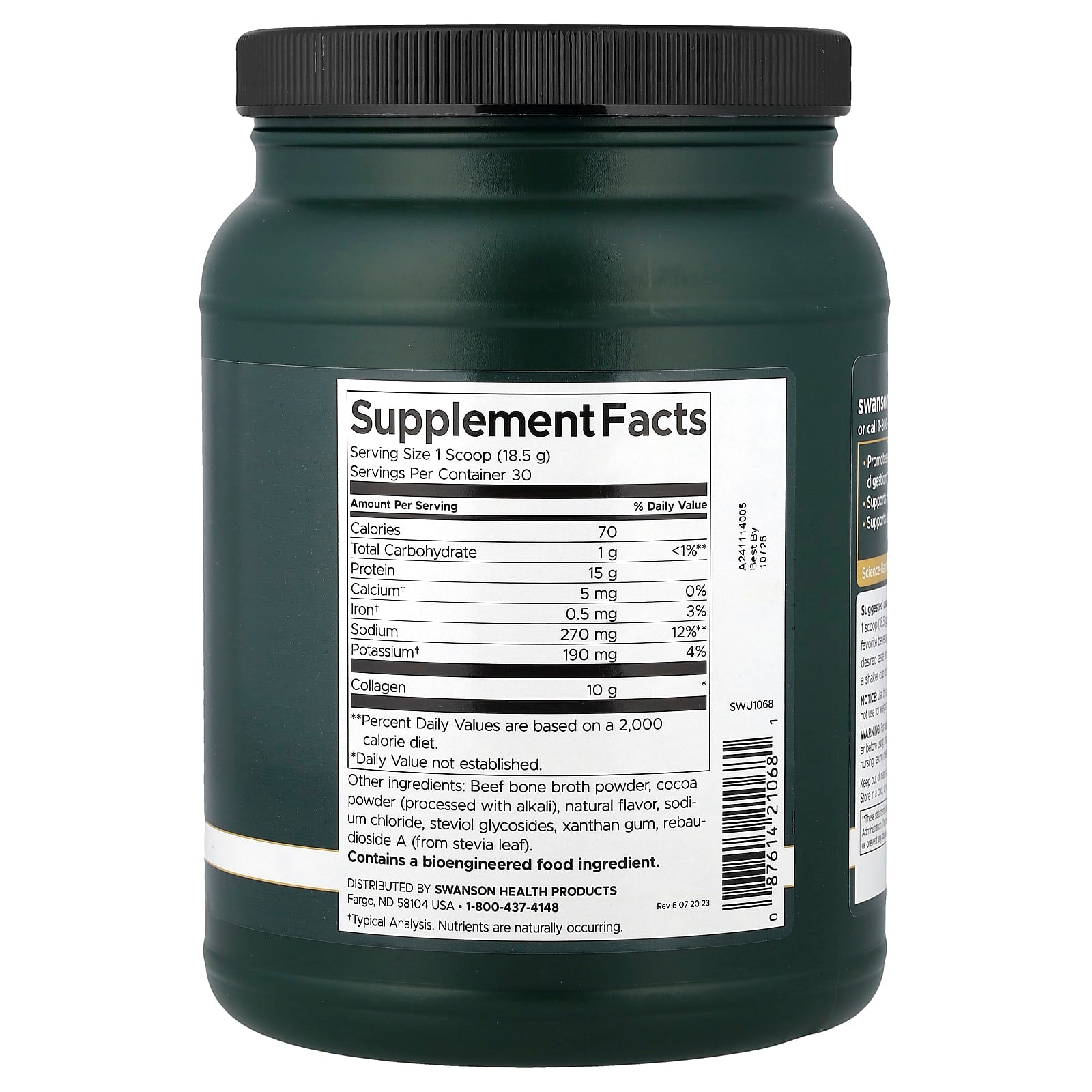 Swanson, Real Food Bone Broth Collagen, Chocolate, 1.22 lb (555 g)