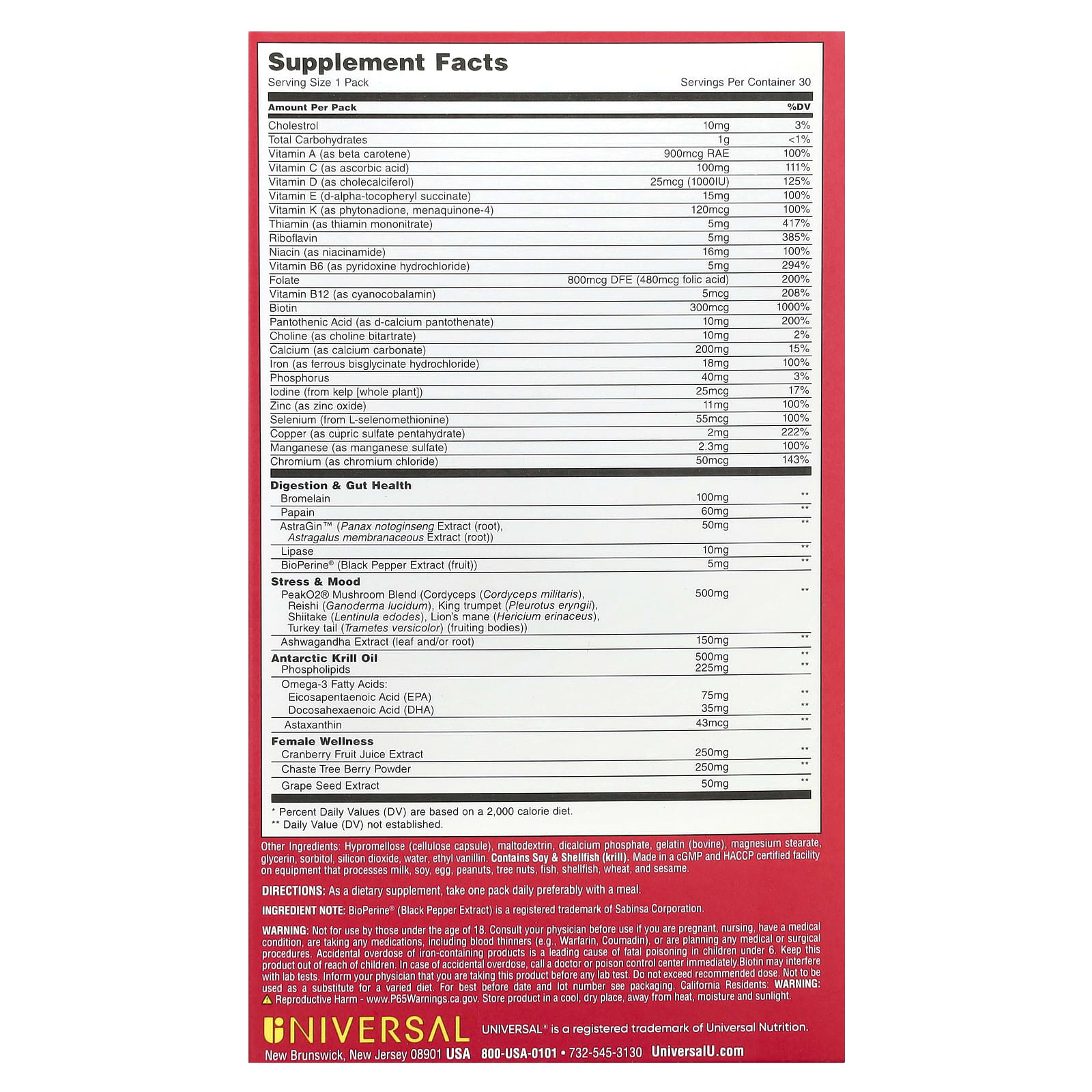 Universal U, Women's Total Health Pack, 30 Pill Packs