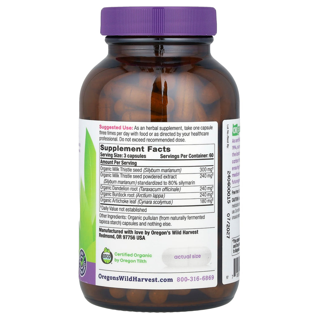Oregon's Wild Harvest, Organic Milk Thistle Dandelion, 180 Vegan Capsules