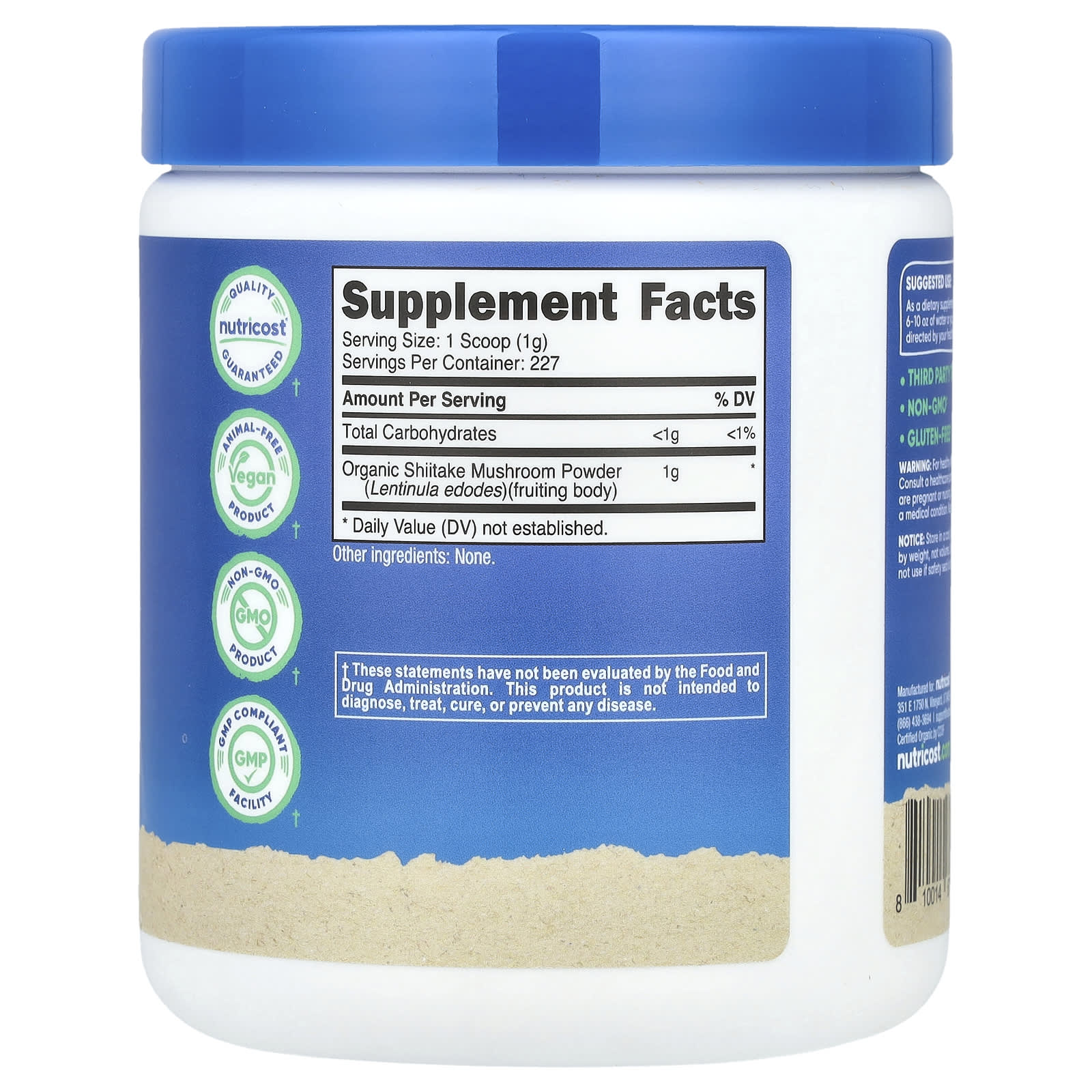 Nutricost, Organic Shiitake Mushroom Powder, Unflavored, 8 oz (227 g)