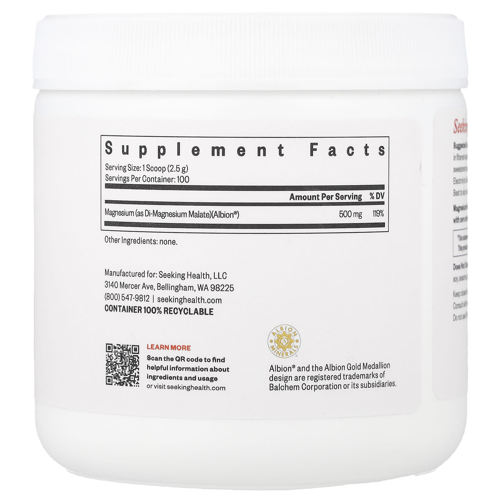 Seeking Health, Magnesium Malate Powder, 500 mg, 8.82 oz (250 g)