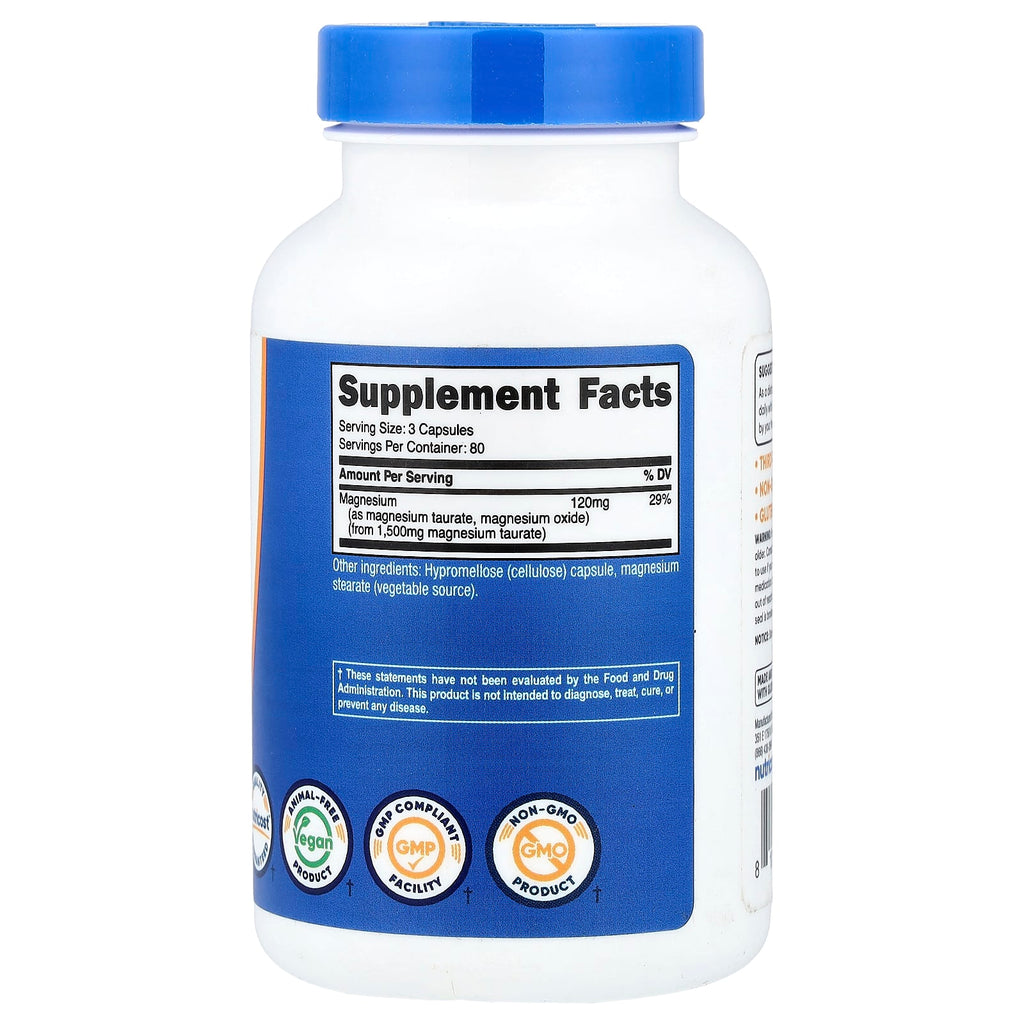 Nutricost, Magnesium Taurate, 240 Capsules (500 mg per Capsule)