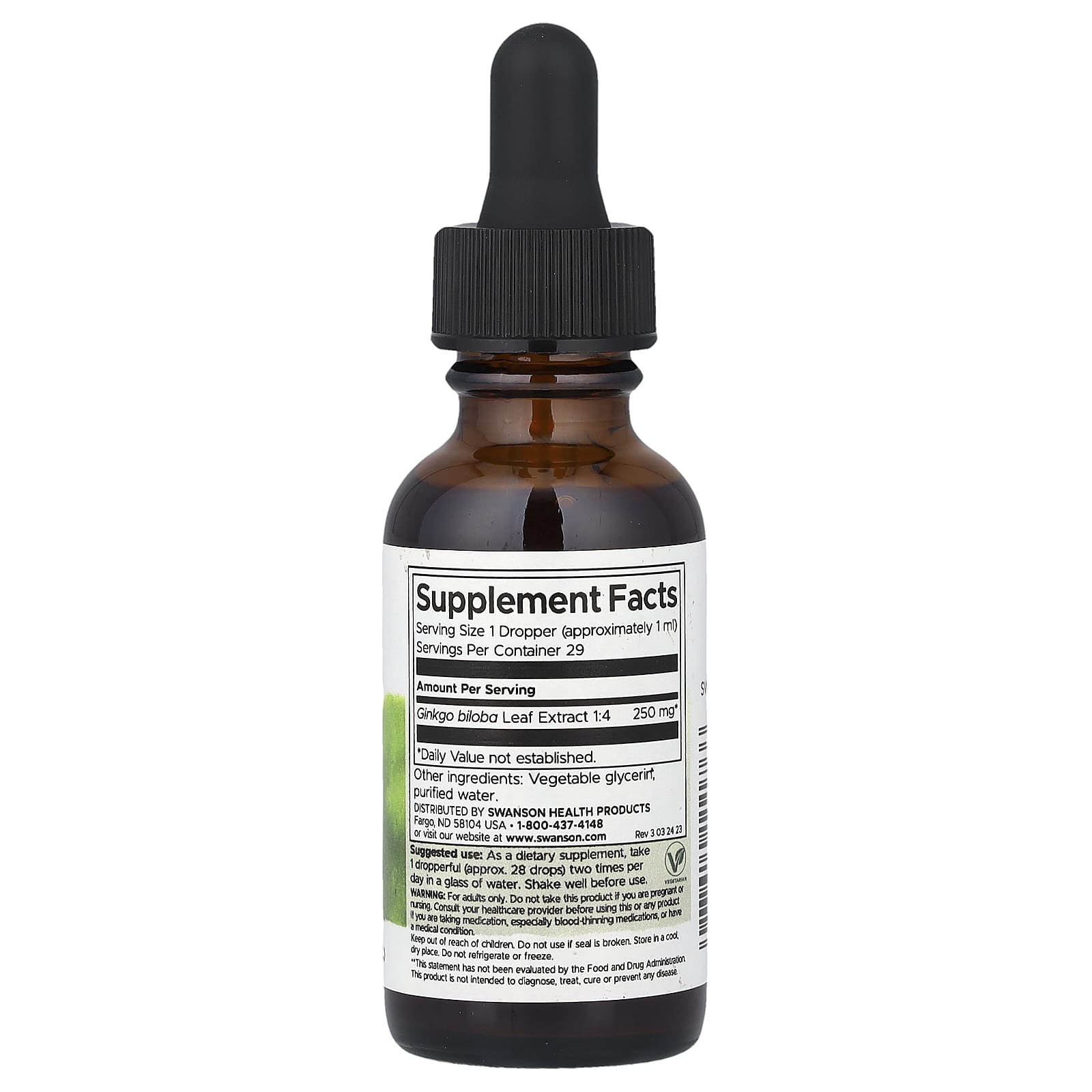 Swanson, Ginkgo Biloba Liquid Extract, Alcohol & Sugar Free, 1 fl oz (29.6 ml)