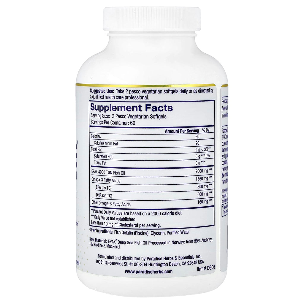 Paradise Herbs, Omega-Sure®, Premium Omega-3 Fish Oil, 120 Pesco Vegetarian Softgels