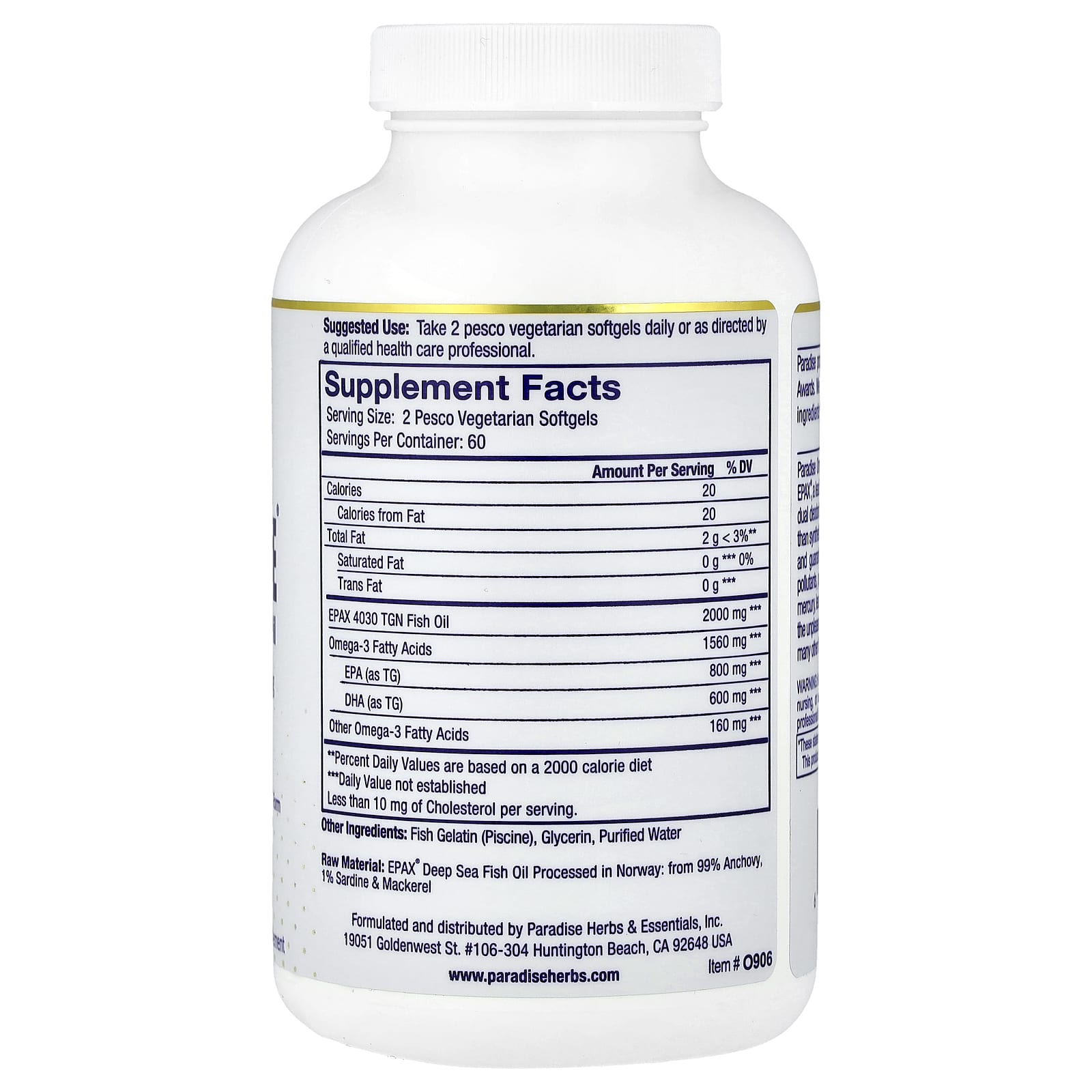 Paradise Herbs, Omega-Sure®, Premium Omega-3 Fish Oil, 120 Pesco Vegetarian Softgels