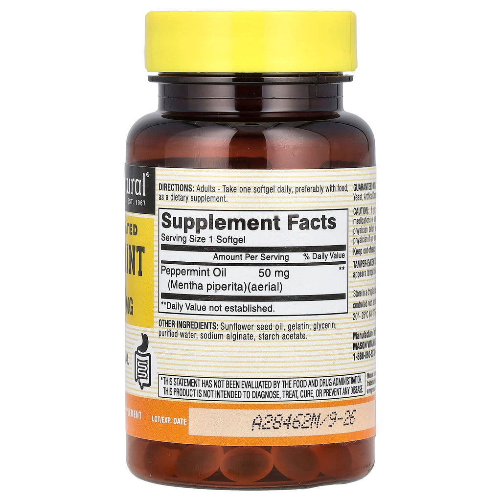 Mason Natural, Peppermint Oil, Enteric Coated, 50 mg, 90 Softgels