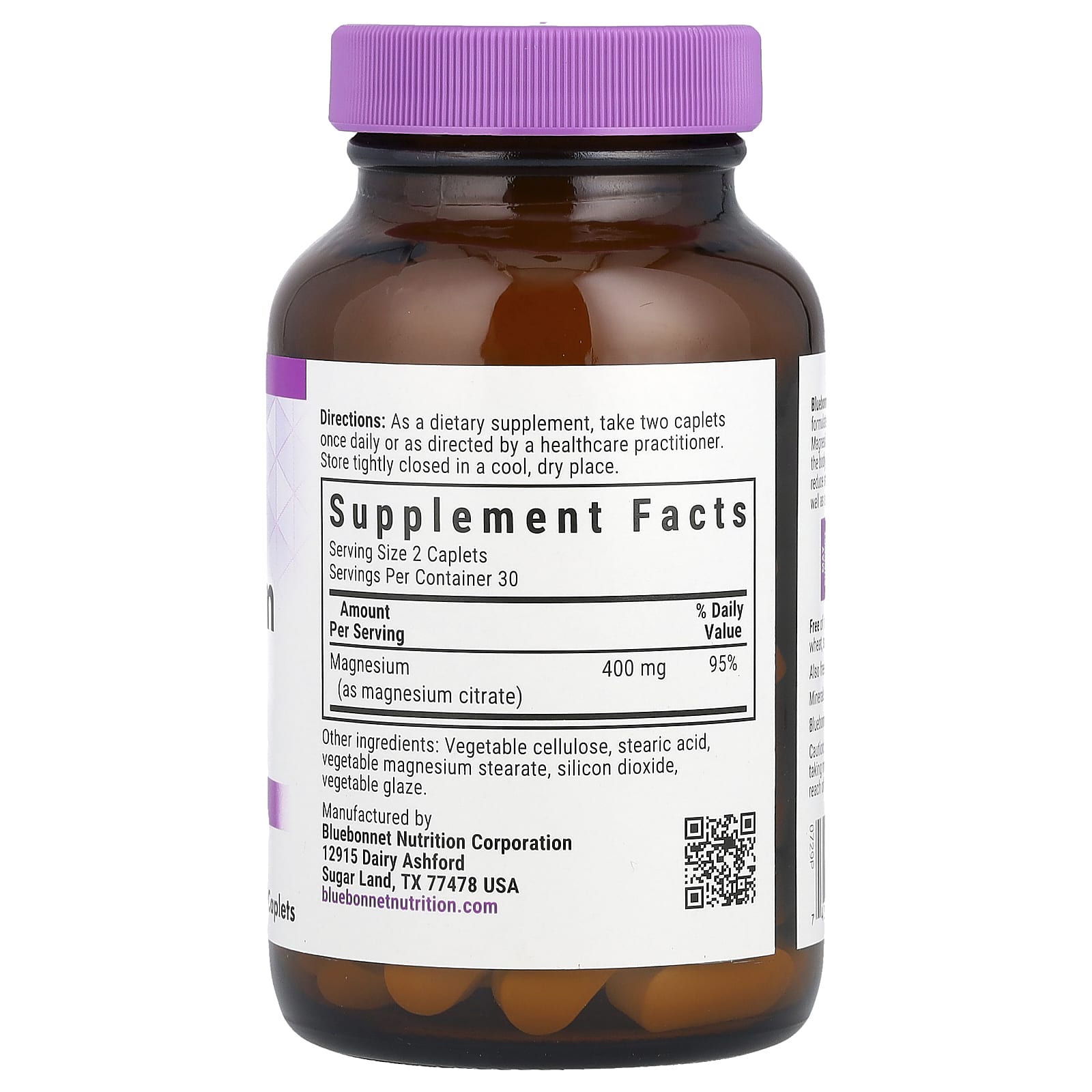 Bluebonnet Nutrition, Magnesium Citrate, 60 Caplets (200 mg per Caplet)