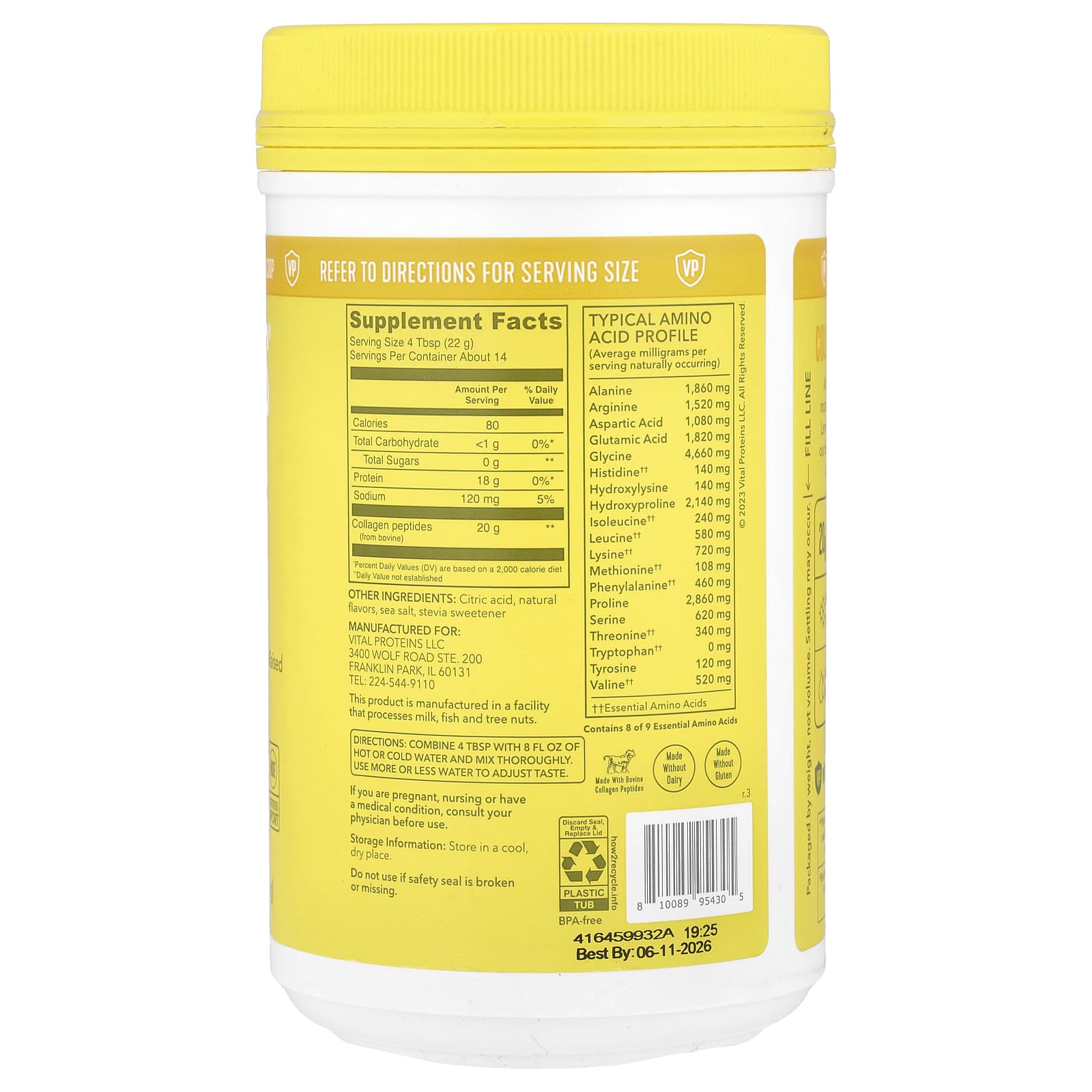Vital Proteins, Collagen Peptides, Lemon, 11 oz (313 g)