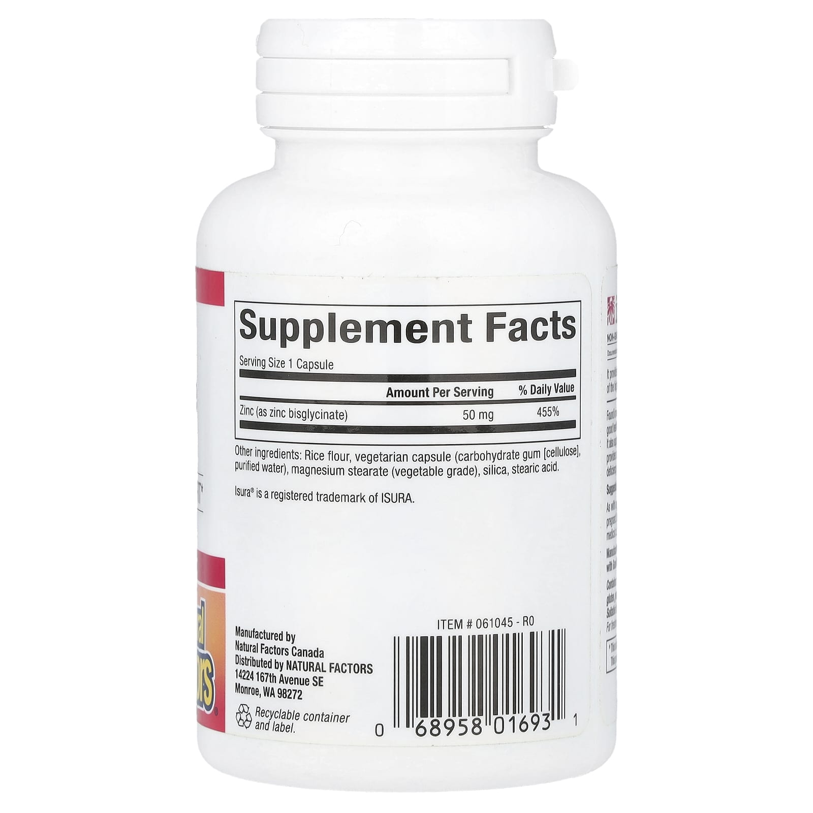Natural Factors, Zinc Bisglycinate, 50 mg, 60 Vegetarian Capsules