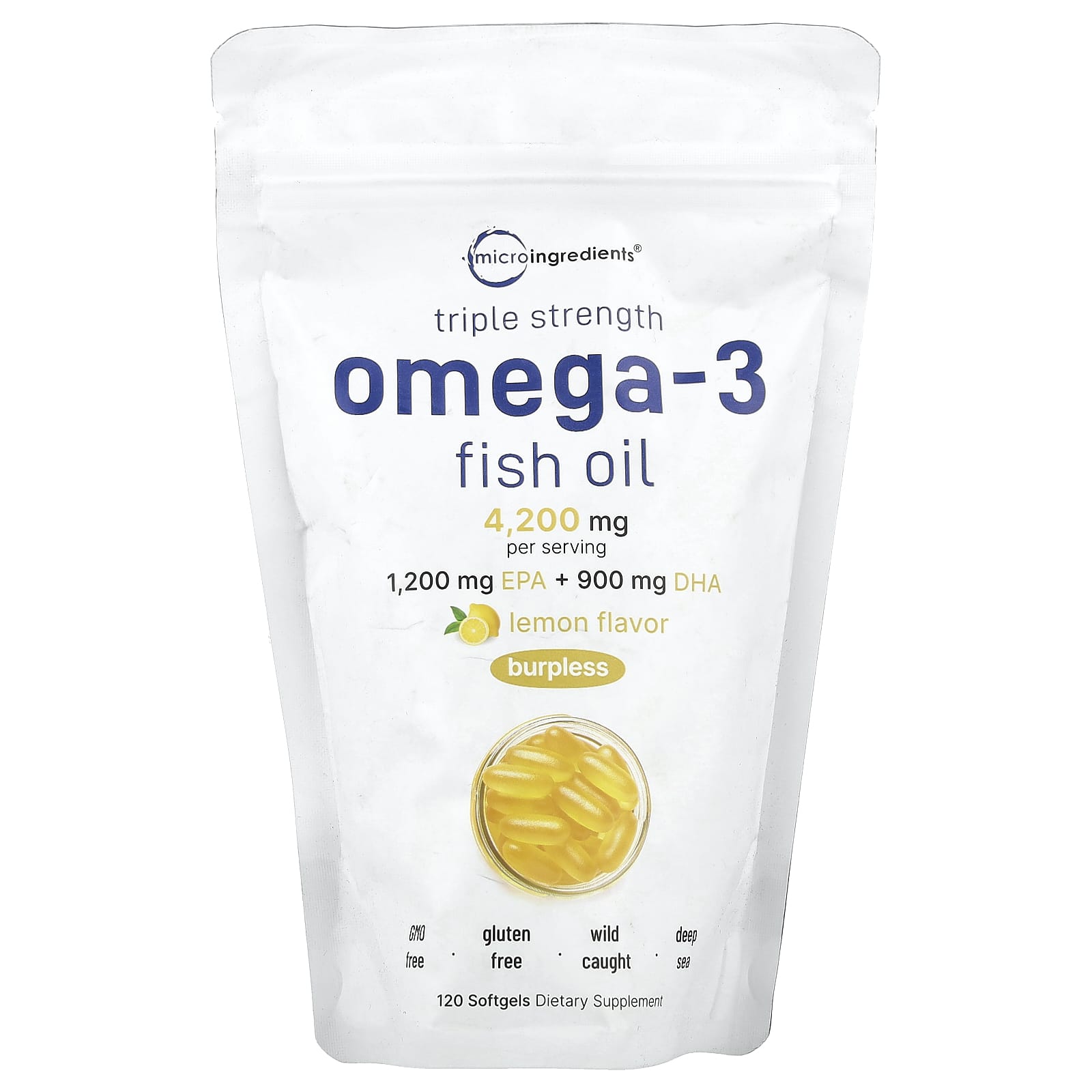 Micro Ingredients, Omega-3 Fish Oil, Triple Strength, Lemon, 120 Softgels (1,400 mg per Softgel)