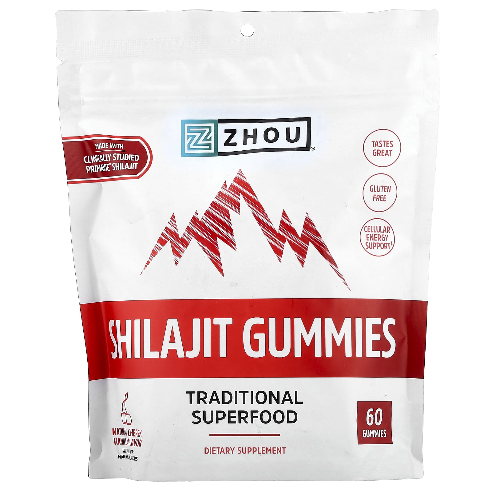 Zhou Nutrition, Shilajit Gummies, Natural Cherry Vanilla, 60 Gummies