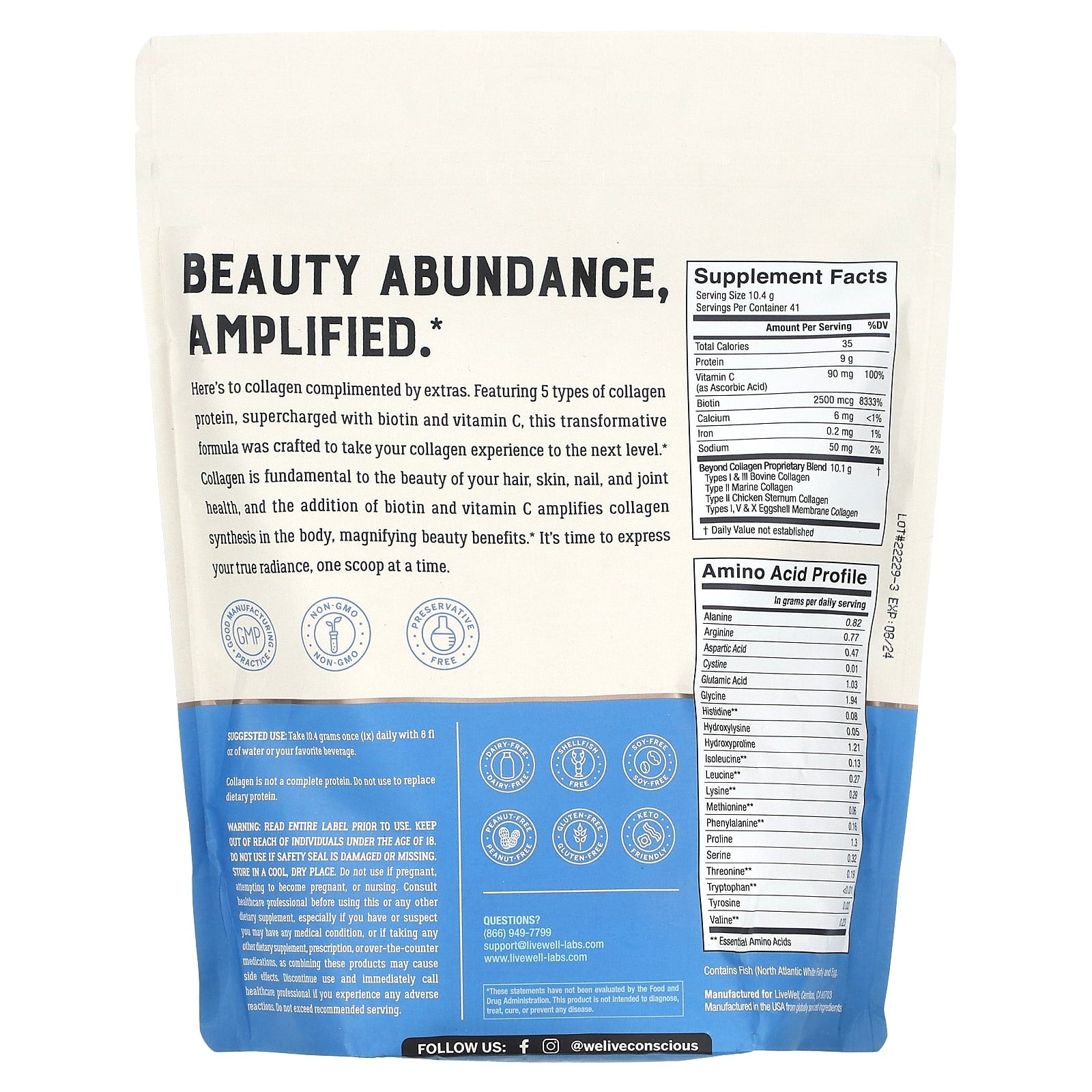 Live Conscious, Beyond Collagen, With Biotin & Vitamin C, 15 oz (427 g)