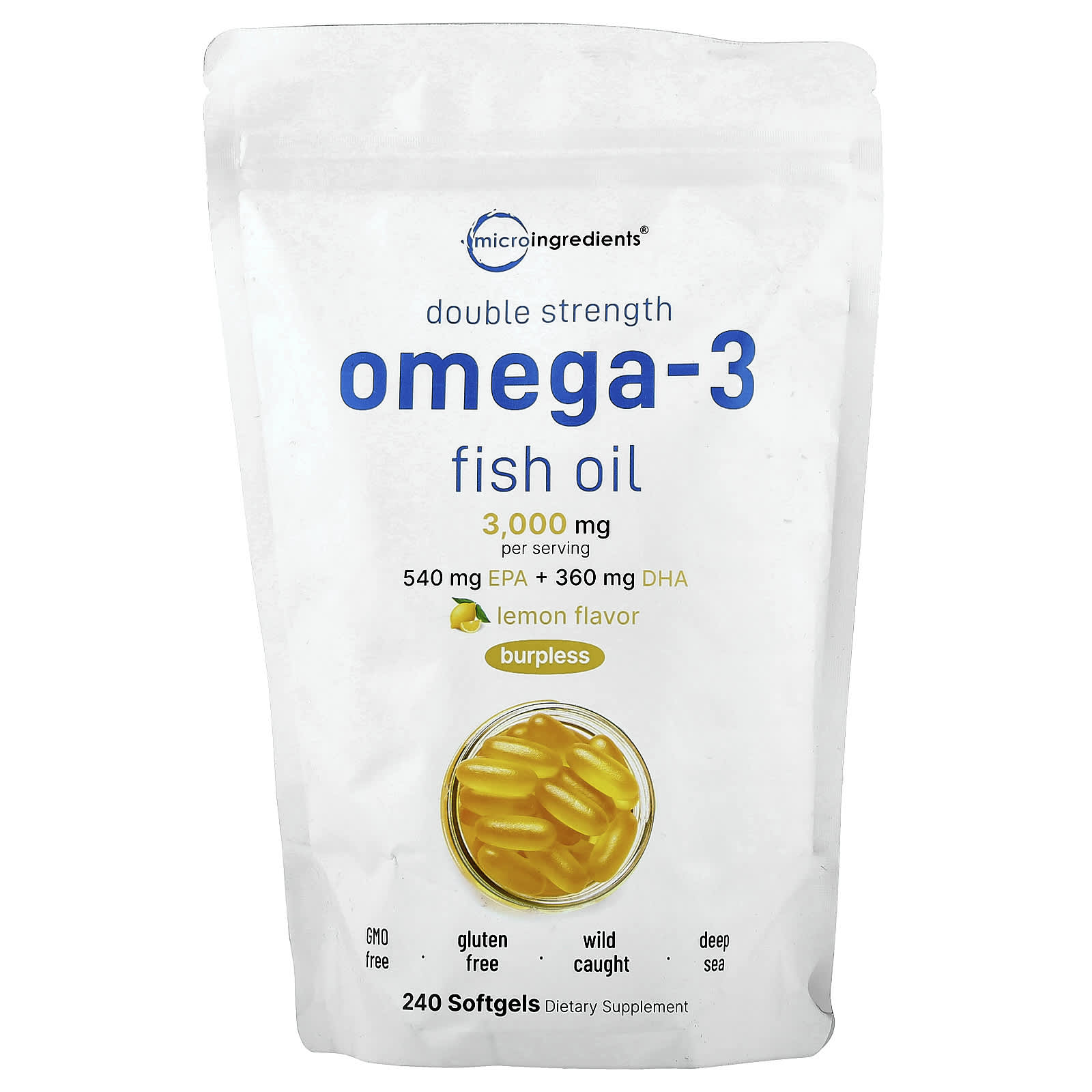 Micro Ingredients, Omega-3 Fish Oil, Lemon, 240 Softgels (1,000 mg per Softgels)