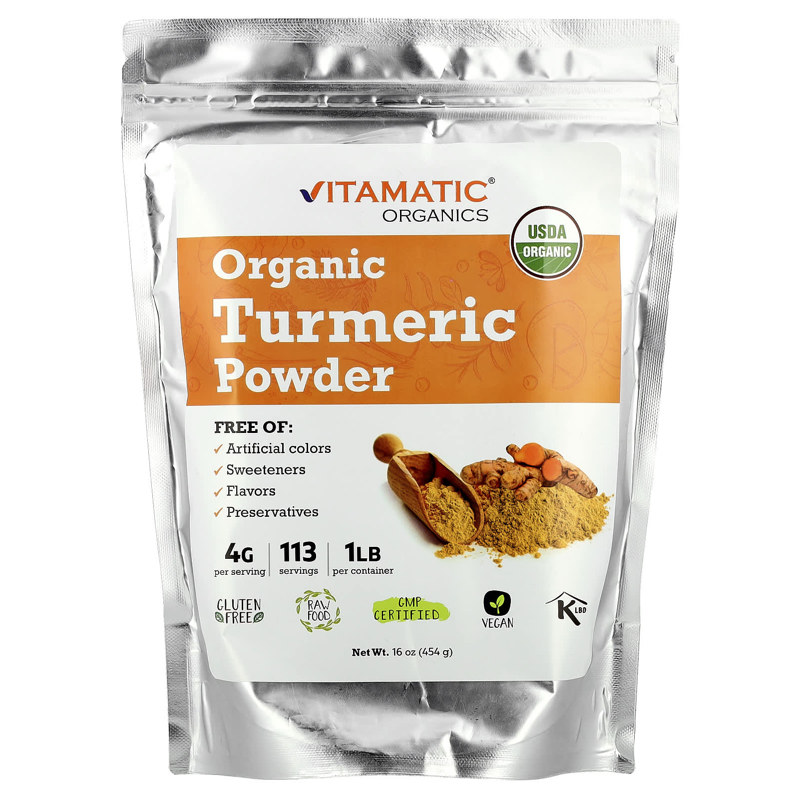 Vitamatic, Organic Turmeric Powder, 16 oz (454 g)
