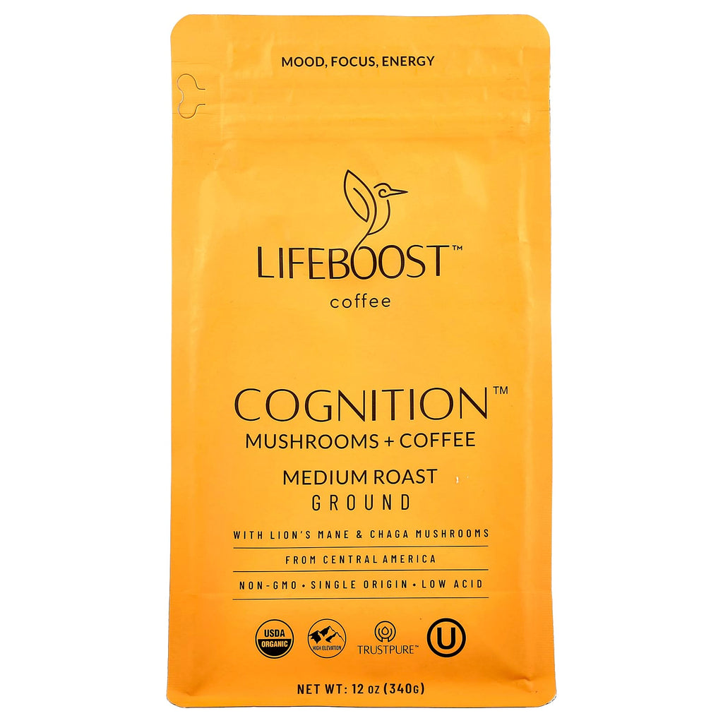 Lifeboost, Cognition™, Mushrooms + Coffee, Ground, Medium Roast, 12 oz (340 g)
