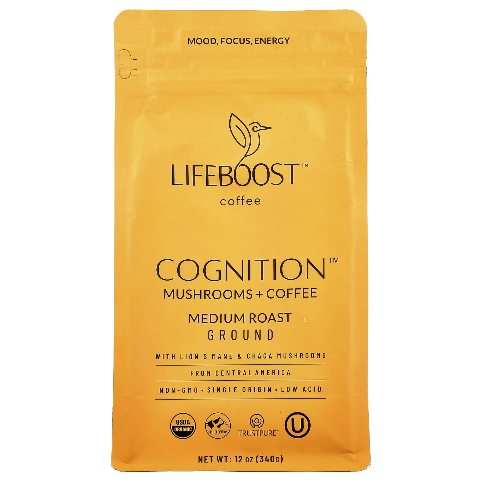 Lifeboost, Cognition™, Mushrooms + Coffee, Ground, Medium Roast, 12 oz (340 g)